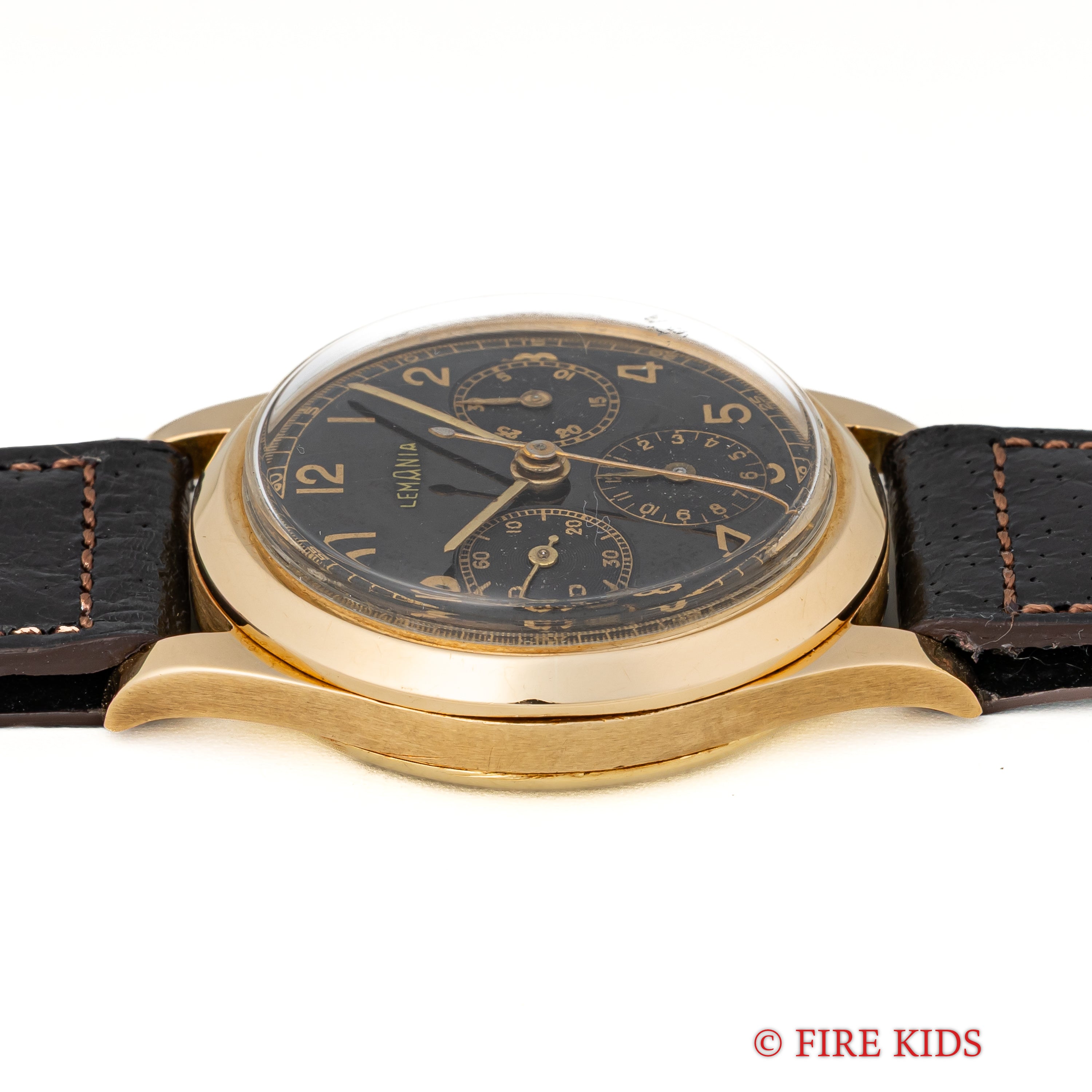 レマニア 18金無垢3レジスタークロノグラフ 1940年代製 Cal.27CHRO C12 ブラックミラーダイヤル