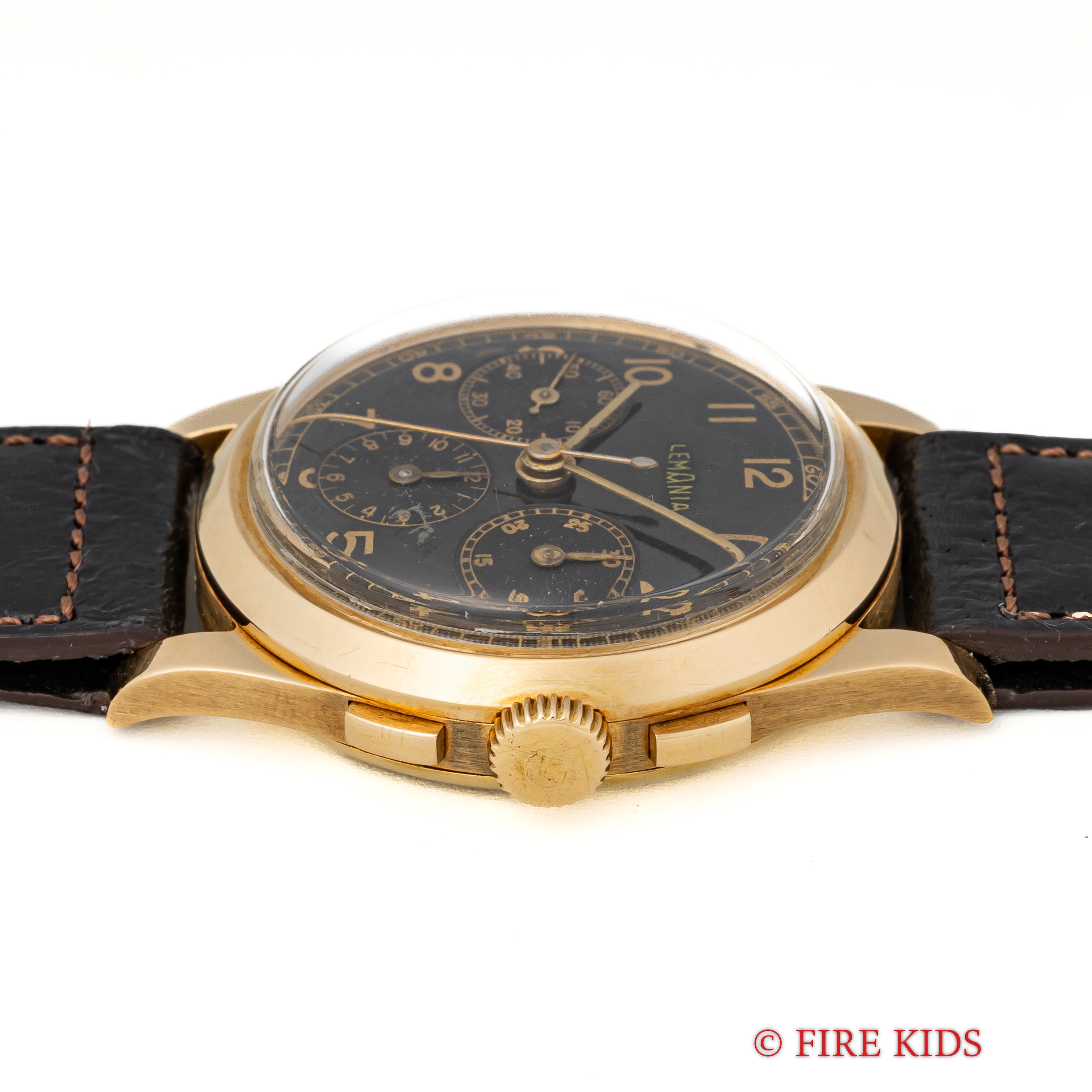 レマニア 18金無垢3レジスタークロノグラフ 1940年代製 Cal.27CHRO C12 ブラックミラーダイヤル