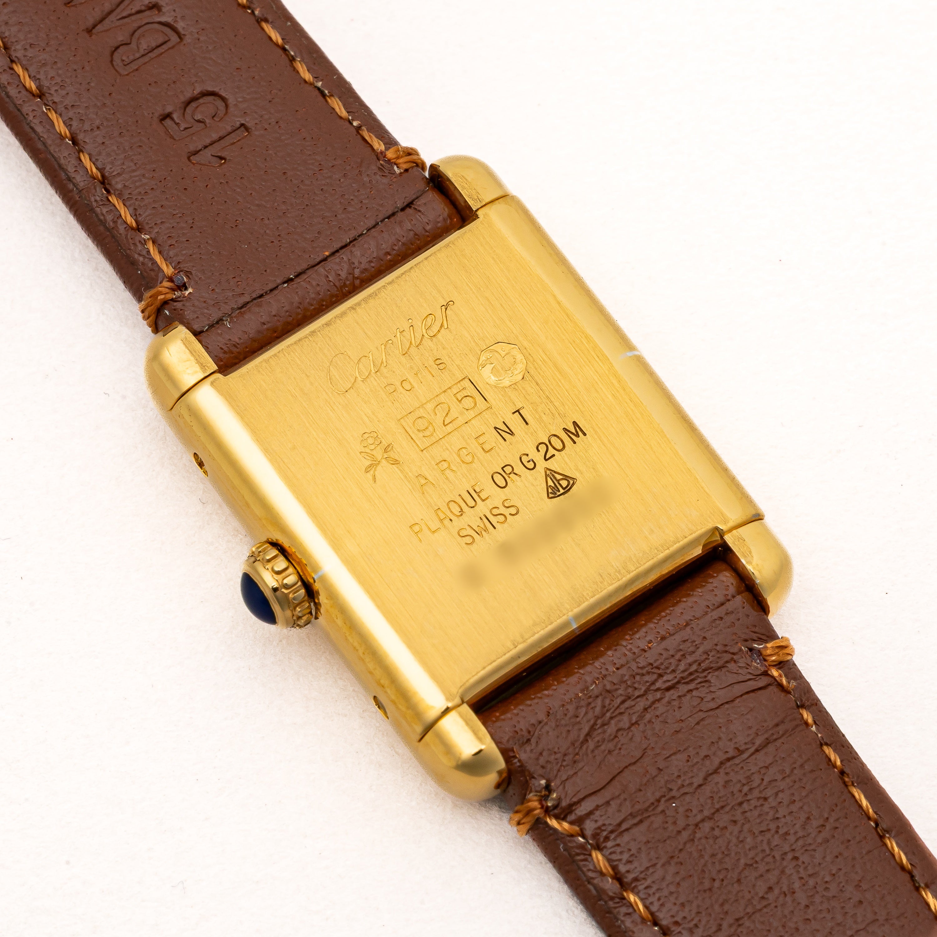 カルティエ マストタンク 1980年代製 SMサイズ ブラックローマンダイヤル 純正尾錠付き