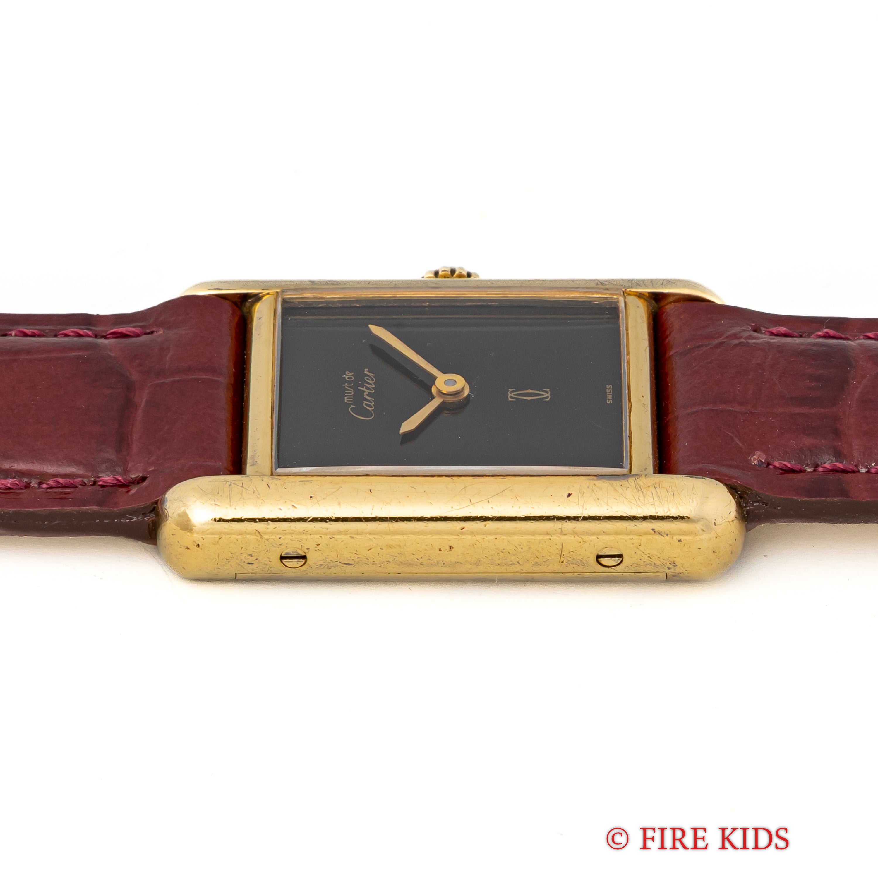 カルティエ マストタンク SMサイズ ブラックダイヤル 1980年代製 純正尾錠 箱付