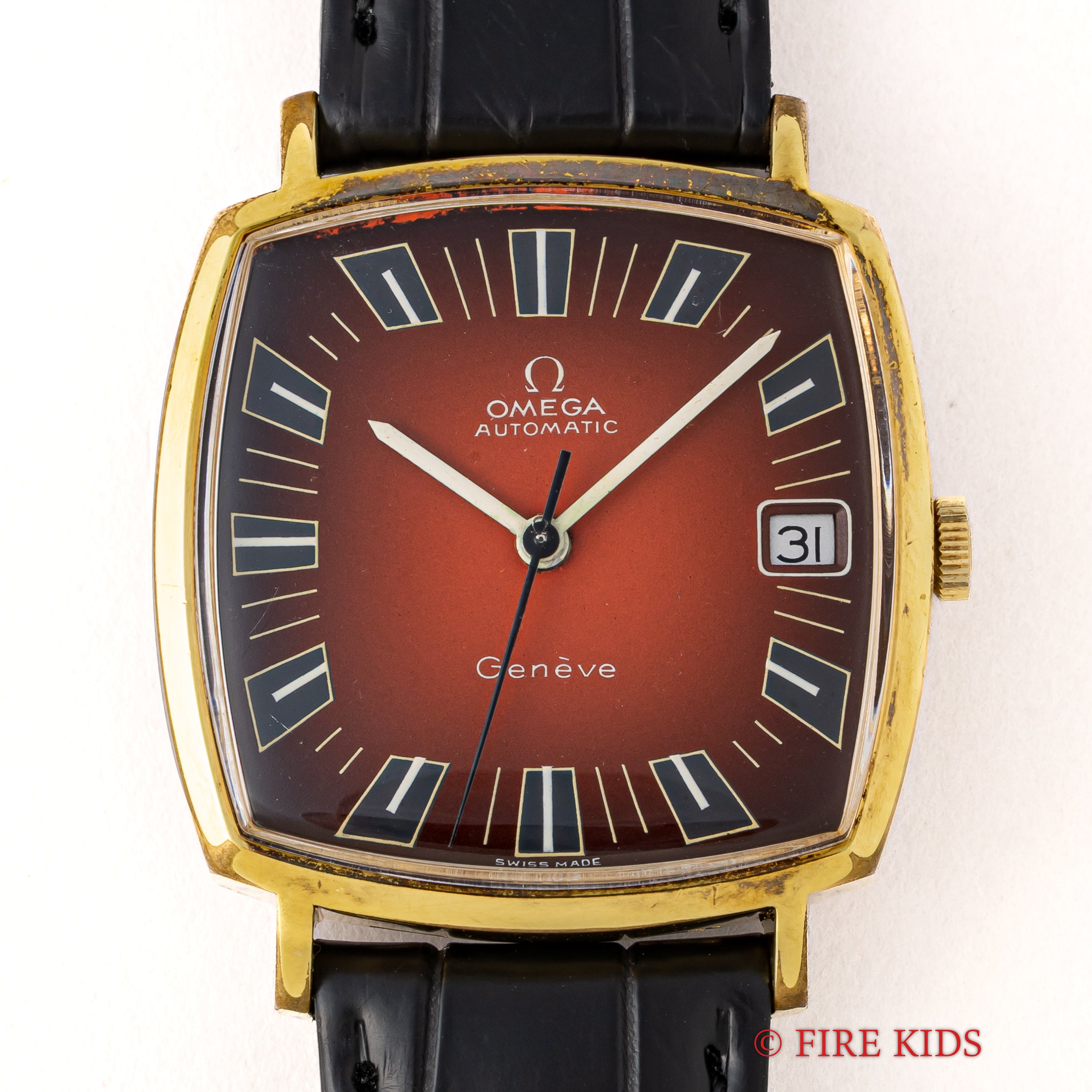 オメガ ジュネーブ スクエアケース 1969年製 オートマチック レッドグラデーションダイヤル 金張り/ステンバック