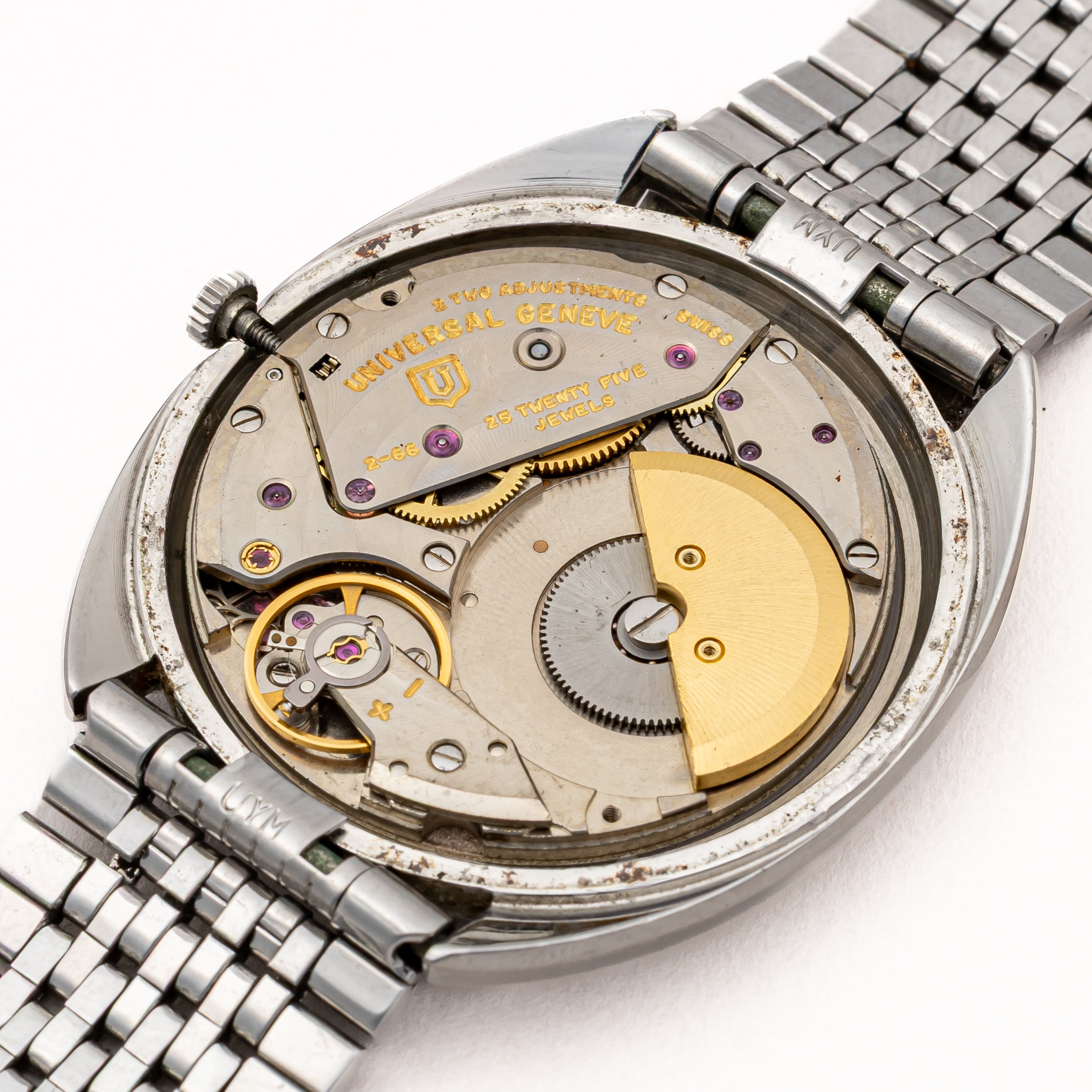 ユニバーサル ホワイトシャドウ ウルトラスリム マイクローター自動巻 1970年代製 純正ブレス