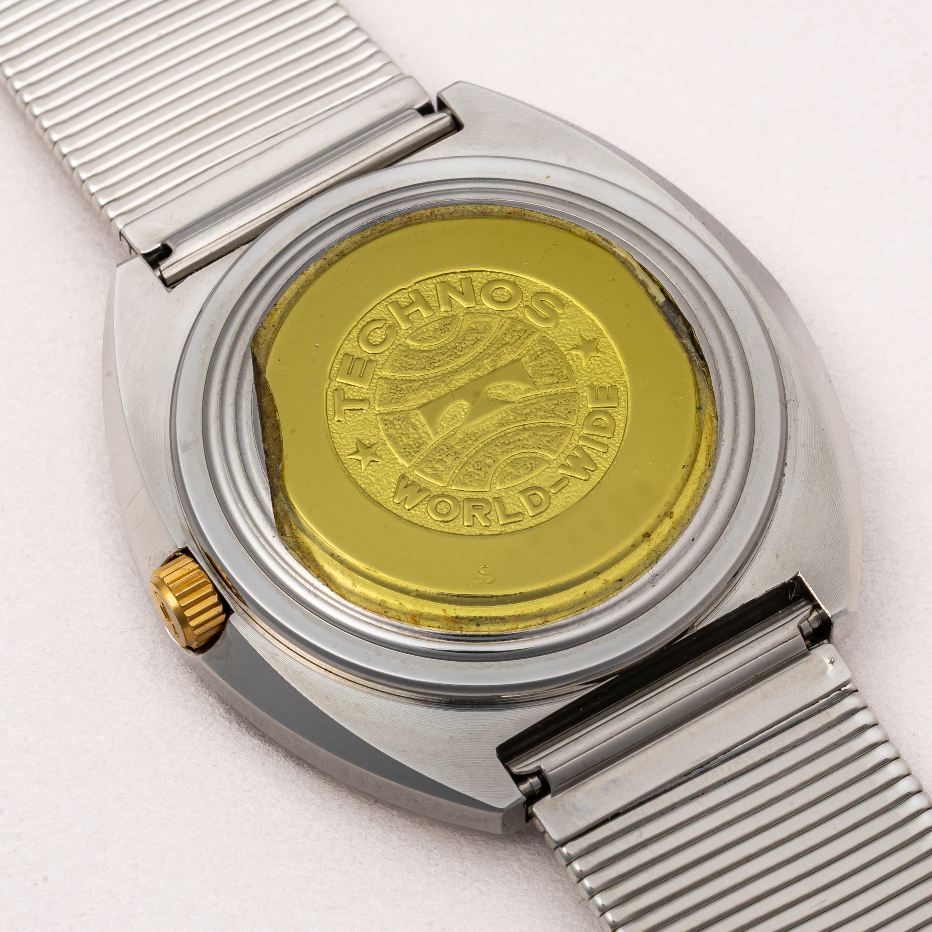 テクノス エルドラド タイガーアイ(虎目石)ダイヤル 1970年代製 自動巻き スタンド付き