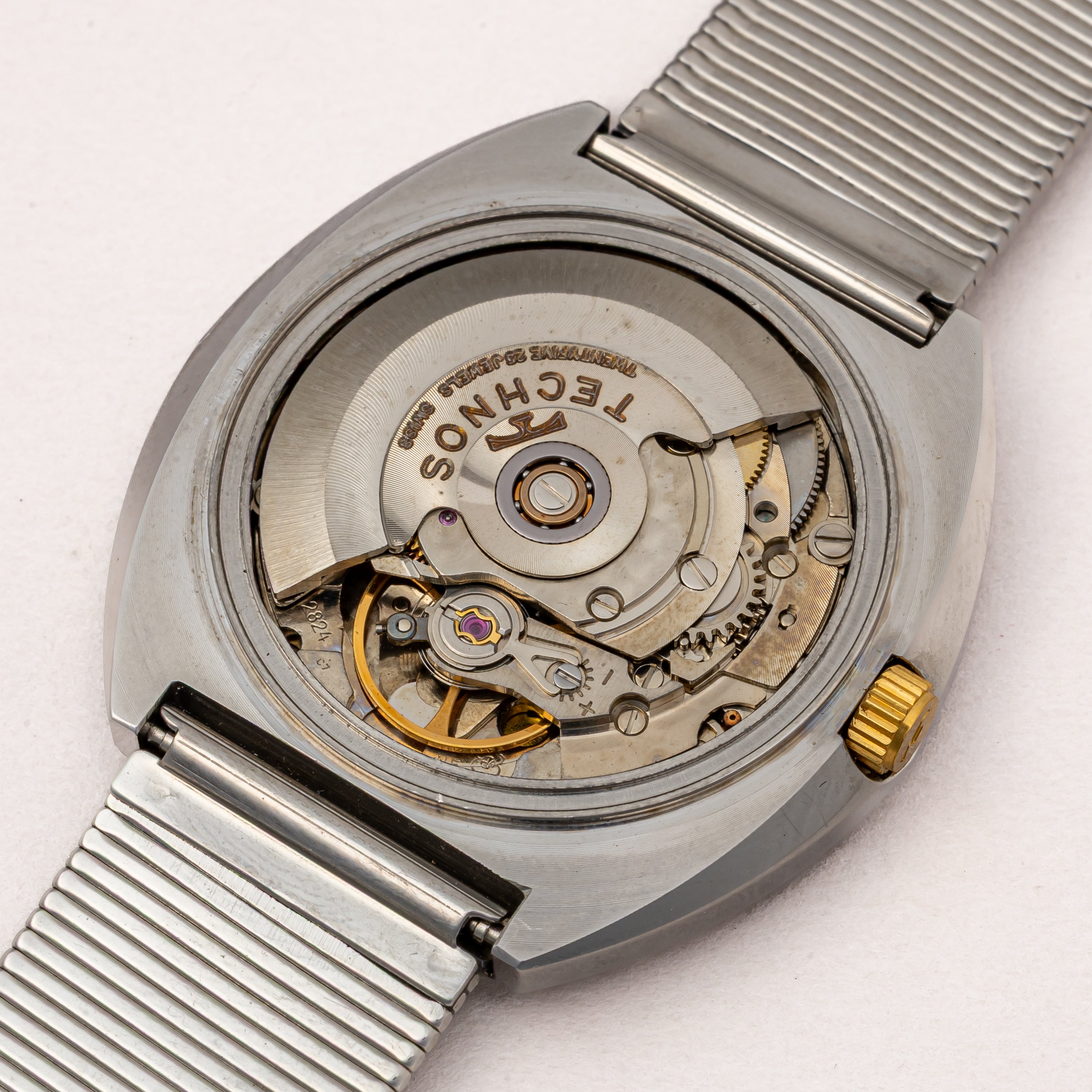 テクノス エルドラド タイガーアイ(虎目石)ダイヤル 1970年代製 自動巻き スタンド付き