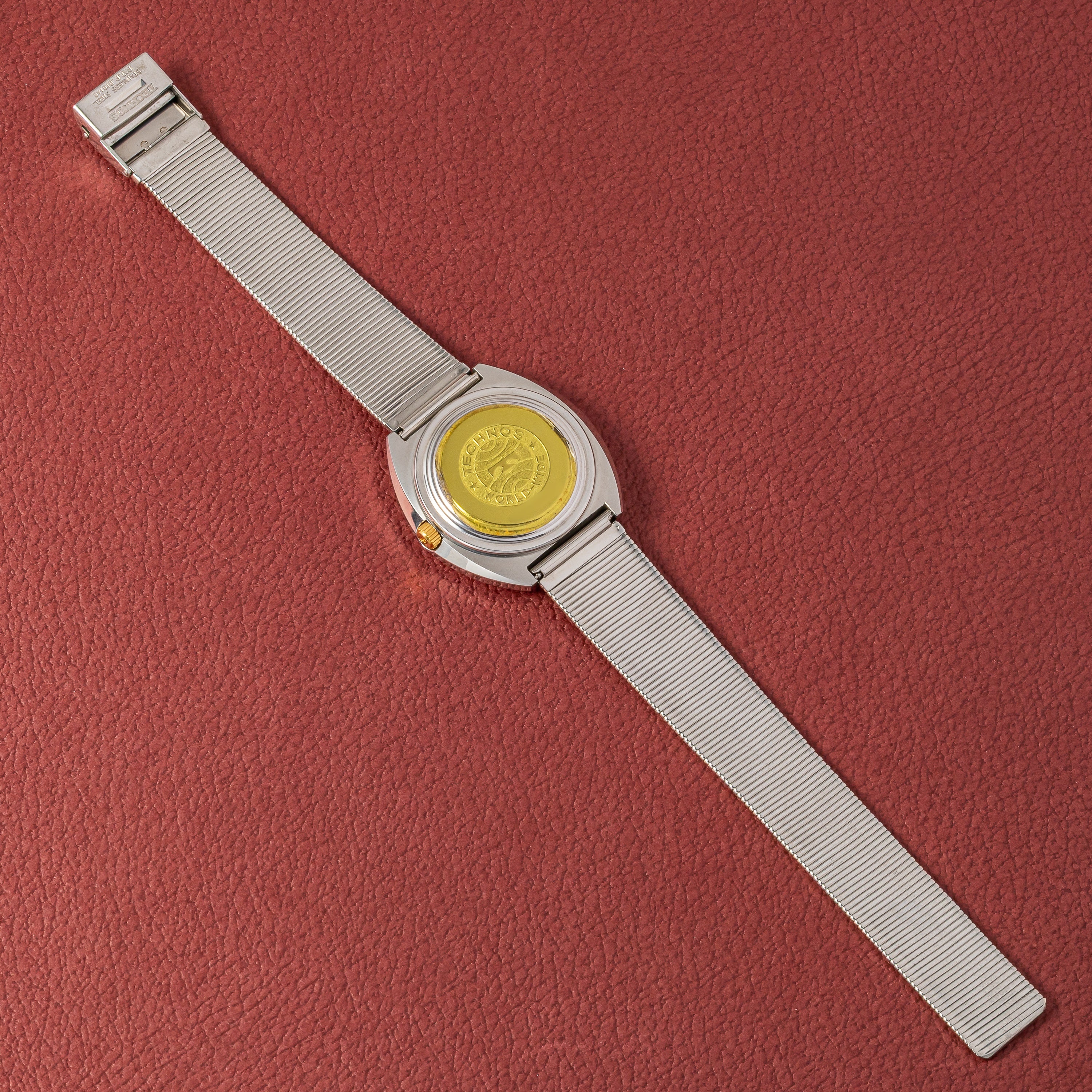 テクノス エルドラド タイガーアイ(虎目石)ダイヤル 1970年代製 自動巻き スタンド付き