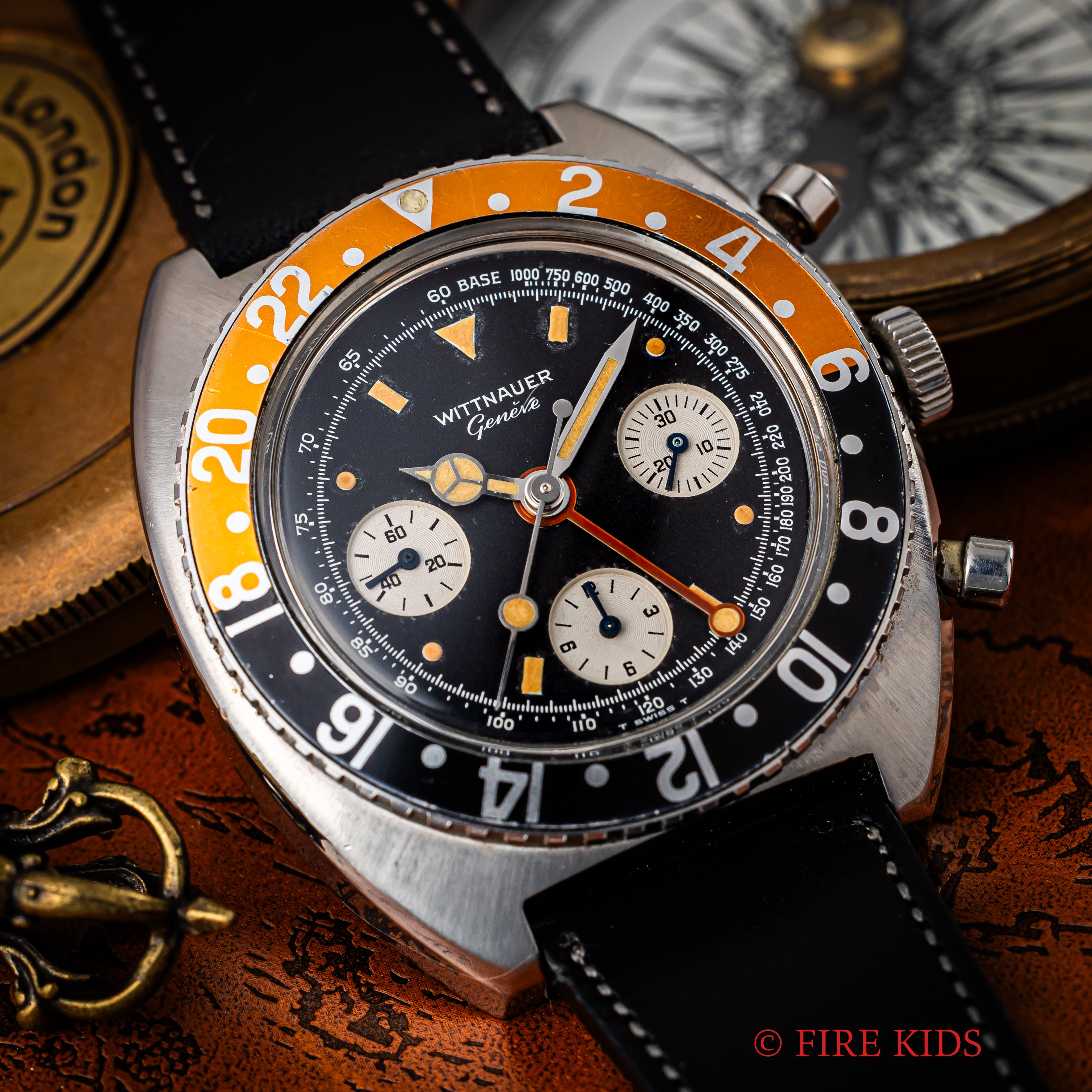 ウィットナー バルジュー724搭載GMTクロノグラフ 1960年代製 手巻 Cal.724 コークベゼル