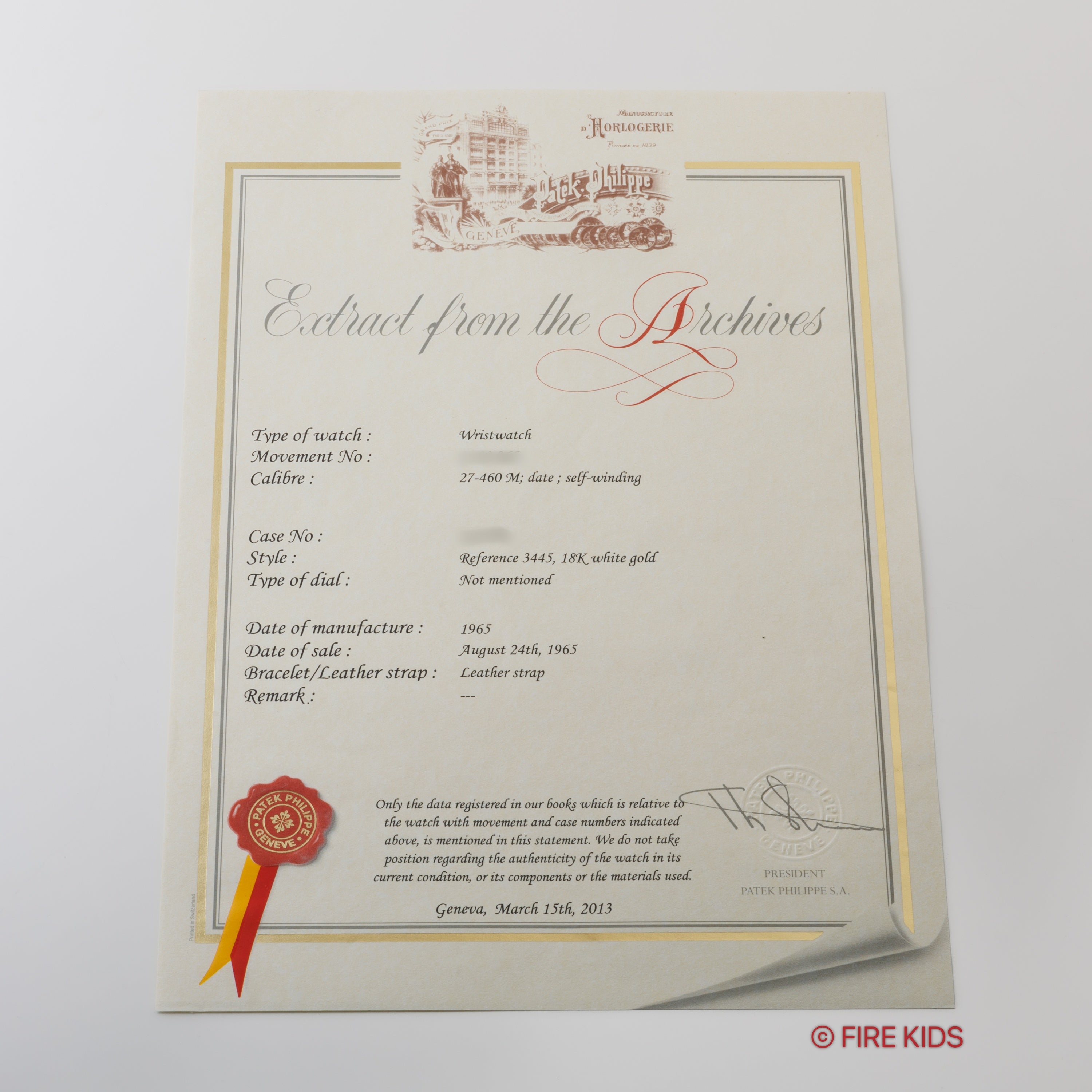 パテックフィリップ カラトラバ 1965年製 Ref.3445 Cal.27-460M 自動巻 18金無垢ホワイトゴールド アーカイブ付き