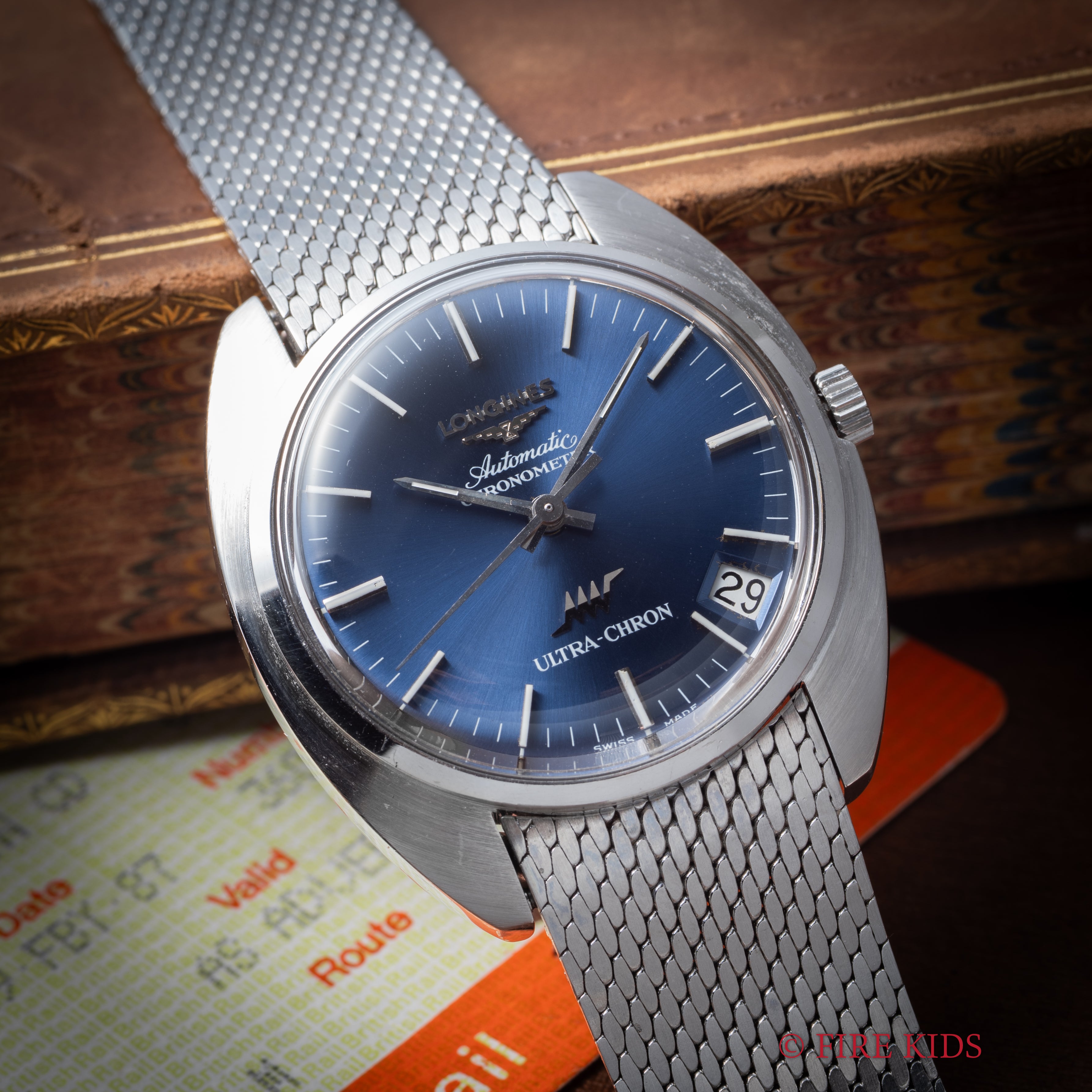 ロンジン ウルトラクロン ブルーダイヤル 純正メッシュブレス付き 8振動自動巻き