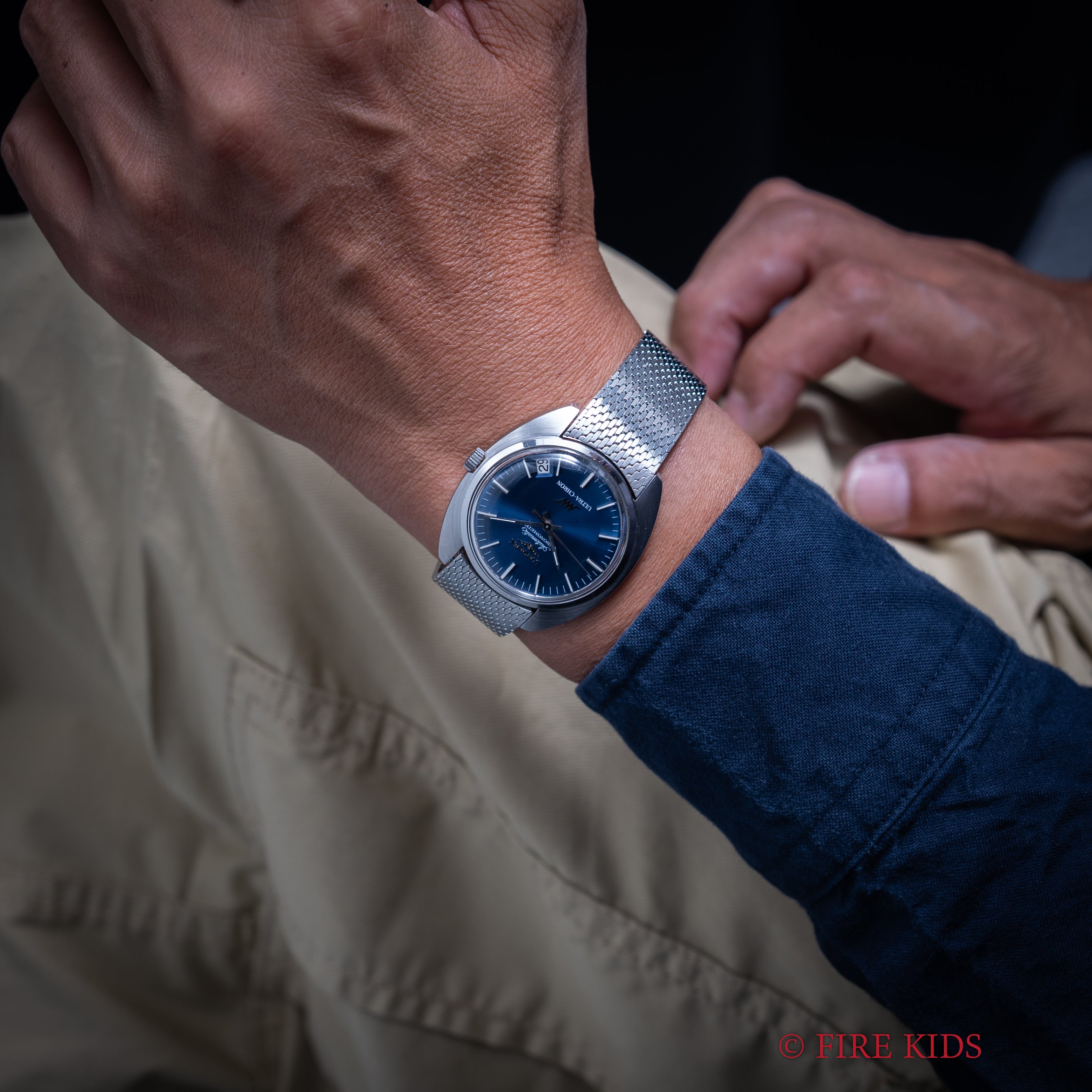 ロンジン ウルトラクロン ブルーダイヤル 純正メッシュブレス付き 8振動自動巻き