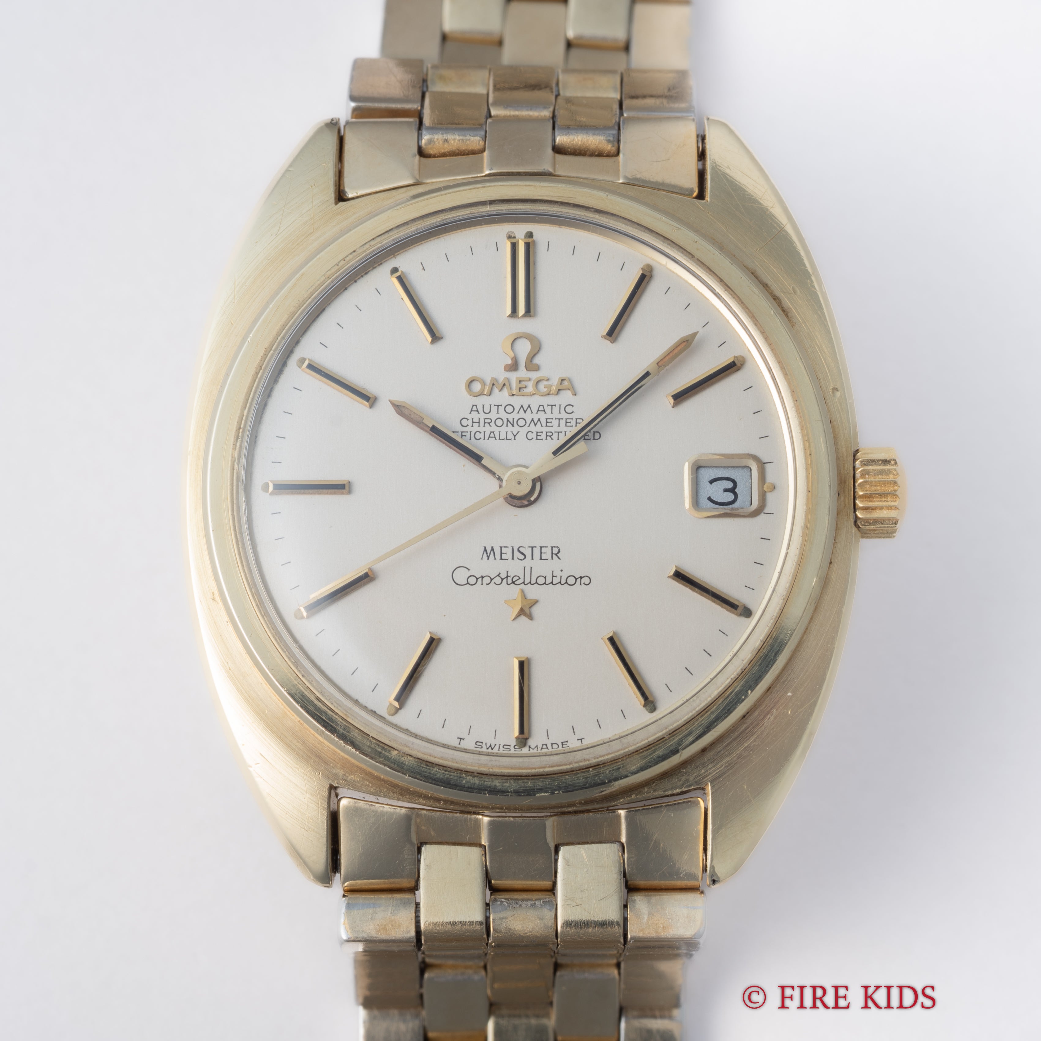 オメガ コンステレーション Cライン前期 マイスターWネーム トップゴールド 1969年製 ジェンタデザイン Ref.168017SP 純正ブレスレット付き
