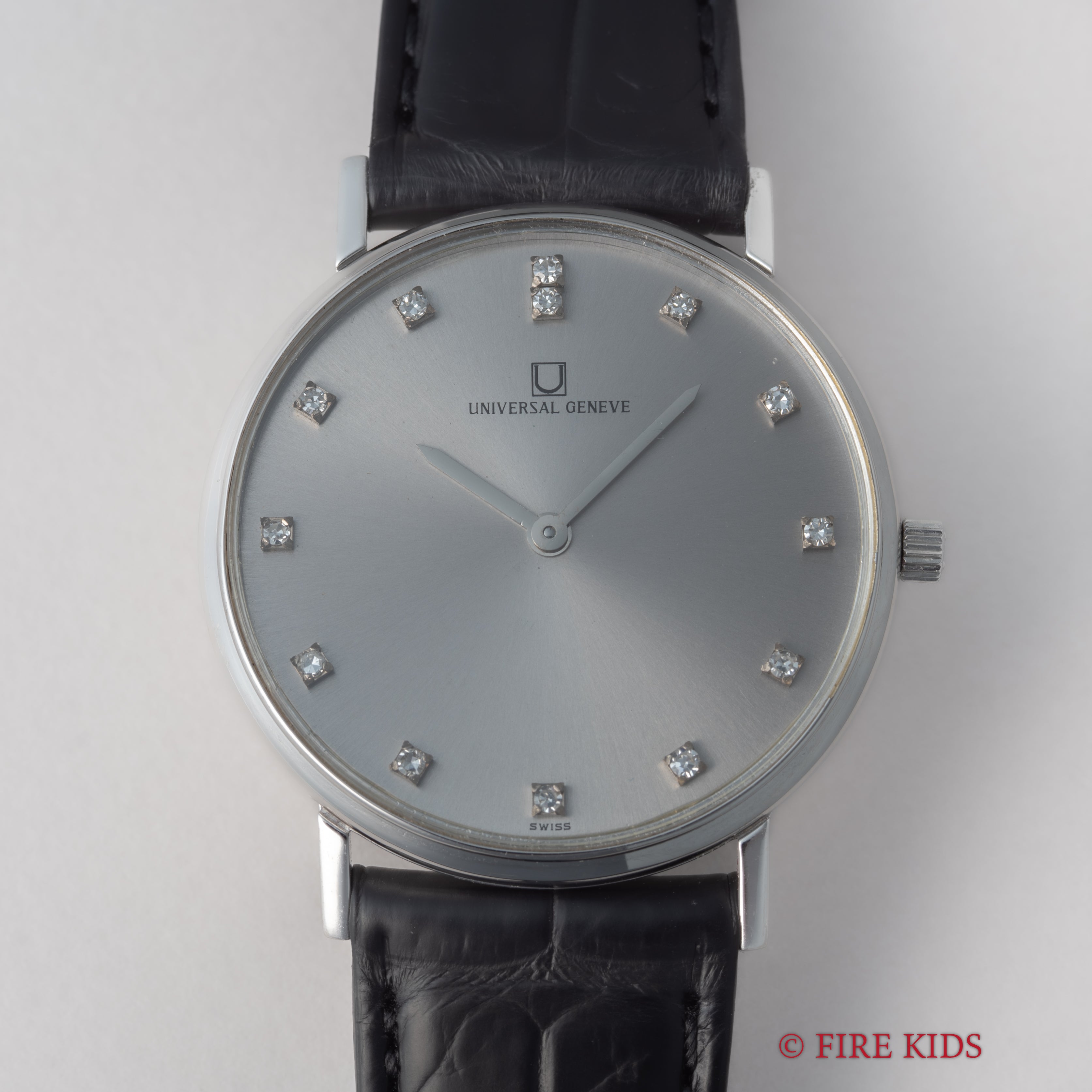 ユニバーサルジュネーブ 18金無垢ホワイトゴールド 手巻き 13Pダイヤインデックス 1970年代製