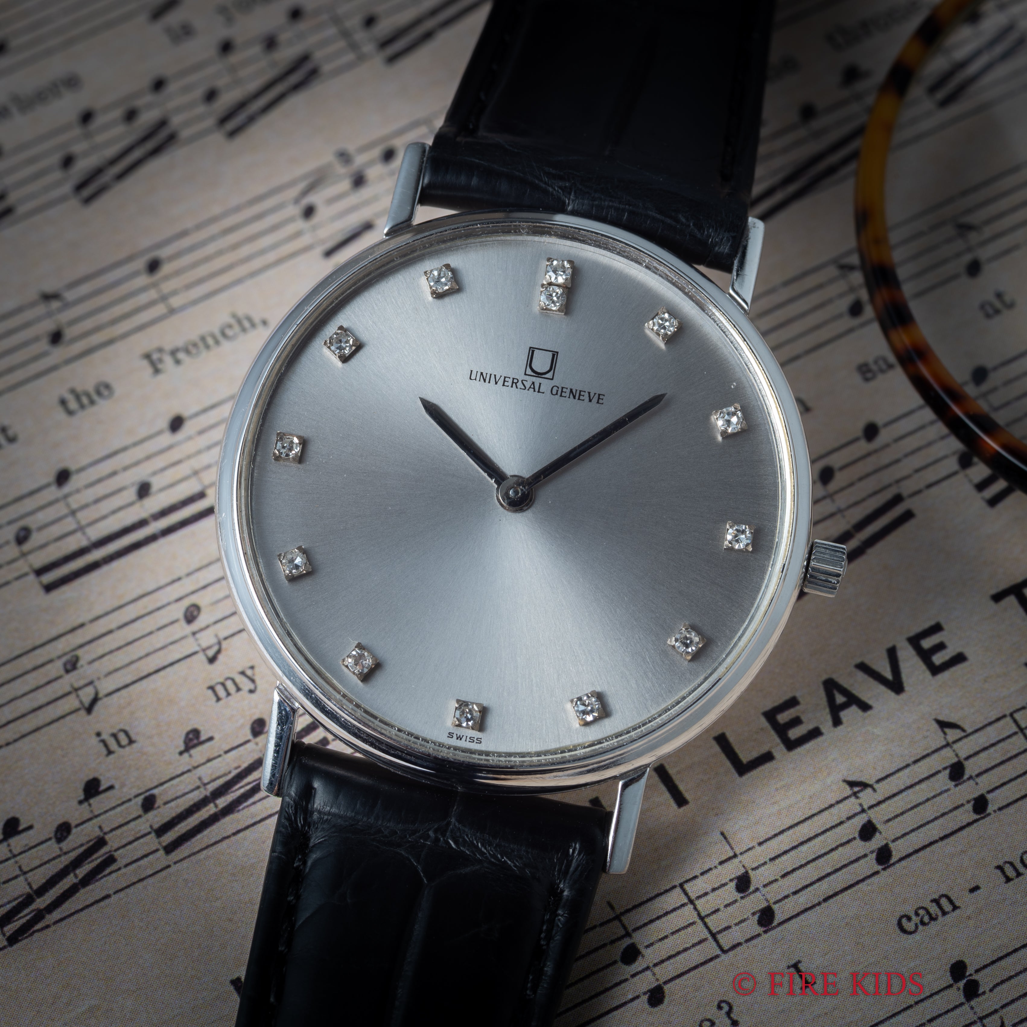 ユニバーサルジュネーブ 18金無垢ホワイトゴールド 手巻き 13Pダイヤインデックス 1970年代製