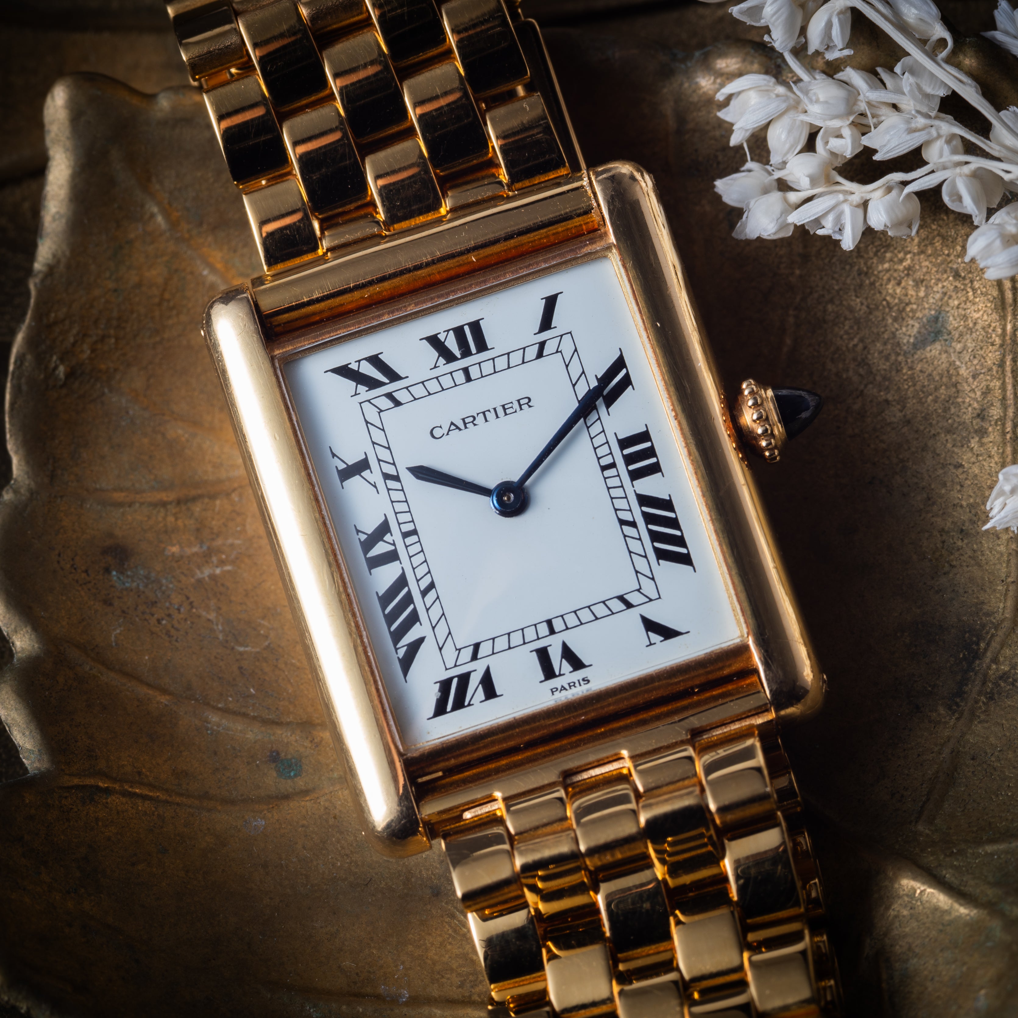 カルティエ タンクルイ18金無垢LMサイズ PARISダイヤル 手巻