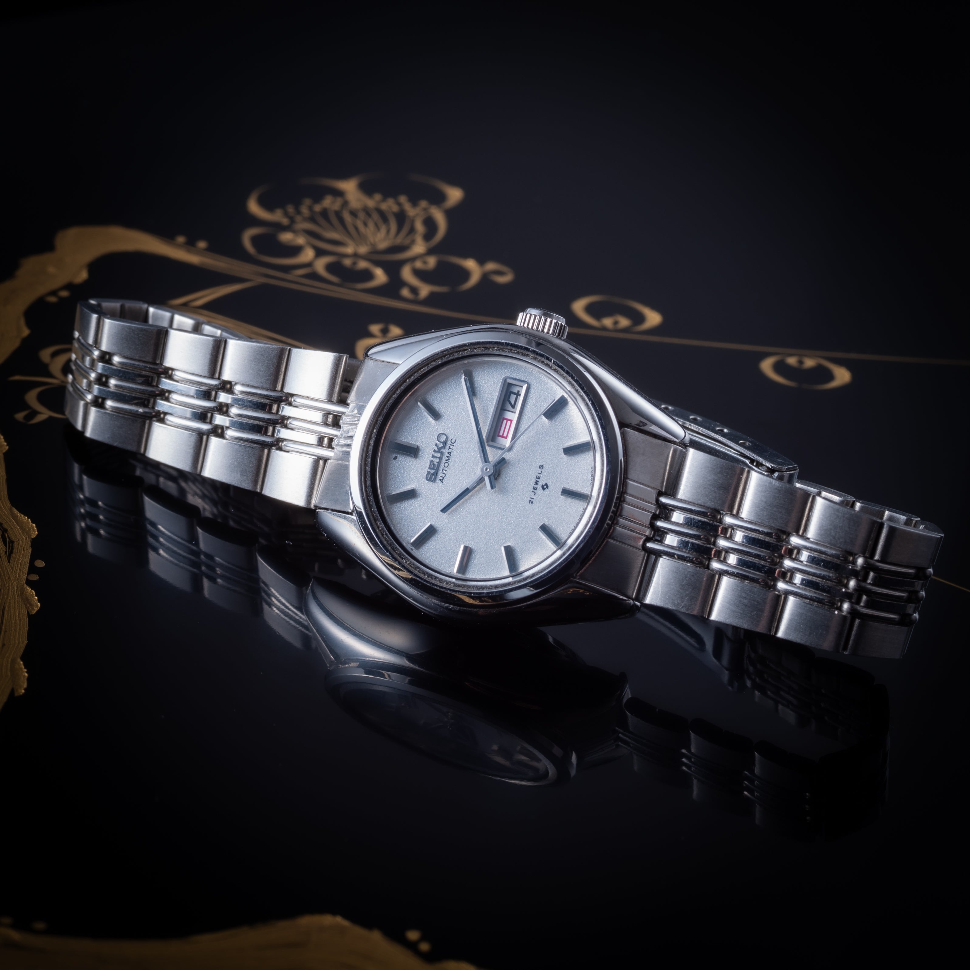 セイコー レディース自動巻 1974年製 日本語デイト 純正ステンレスブレス