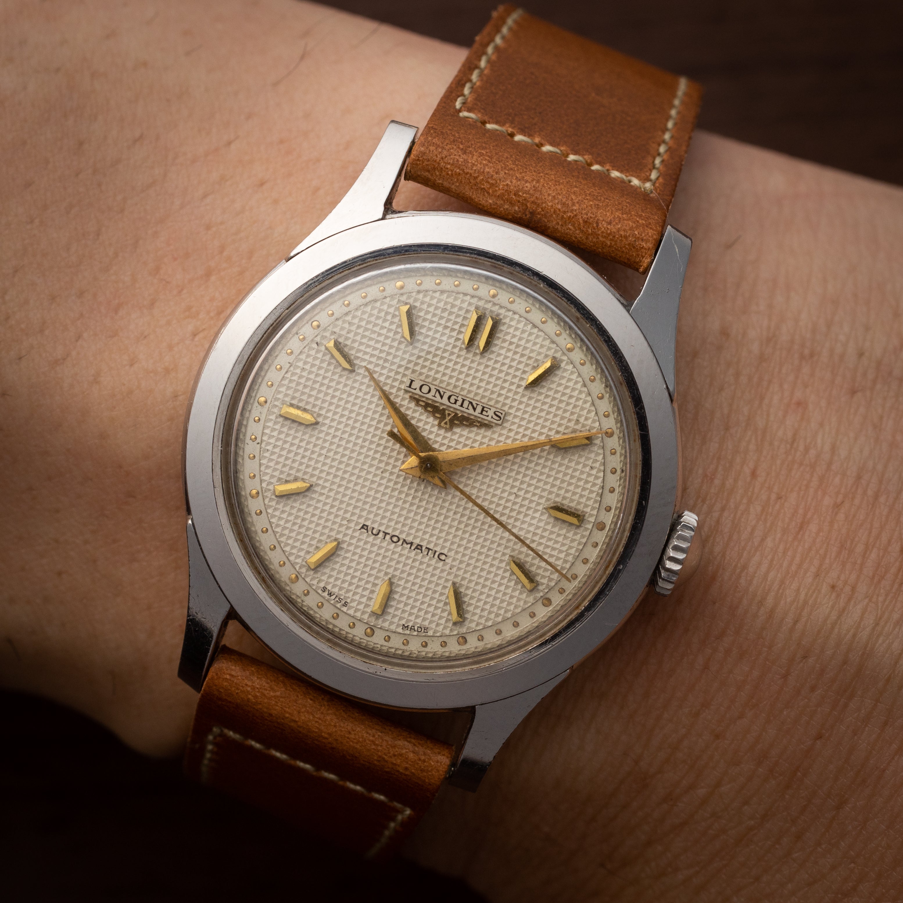 ロンジン ラウンド オートマチック ギョーシェダイヤル Cal.22AS 1950年代製