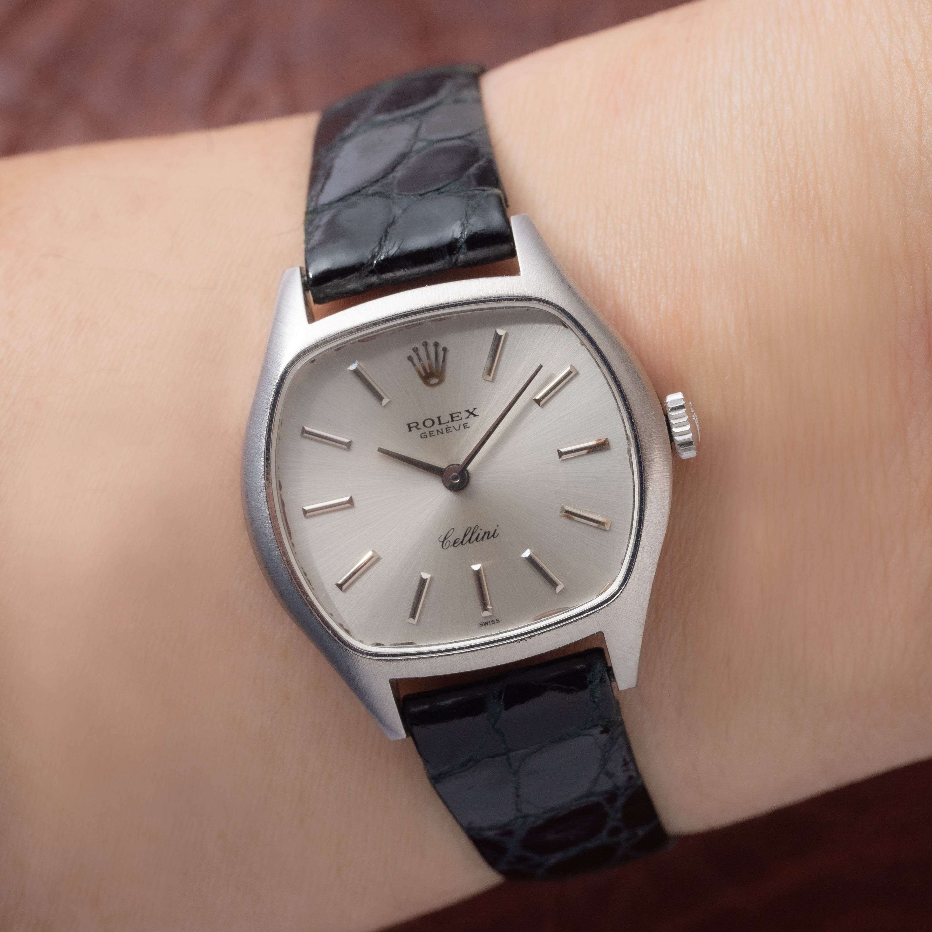 ロレックス レディース チェリーニ 18KWG 1974年製 純正革ベルト付き