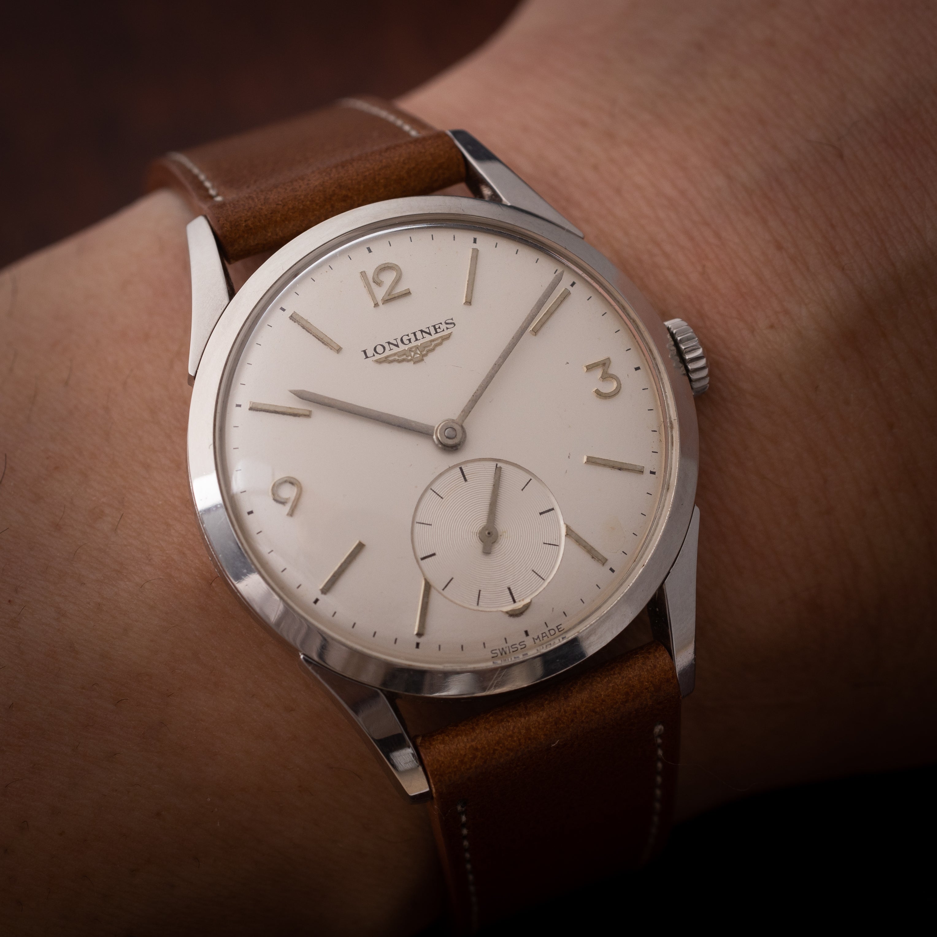 ロンジン Cal.12.68Z 1959年製 ステンレスケース オリジナルダイヤル 純正尾錠付