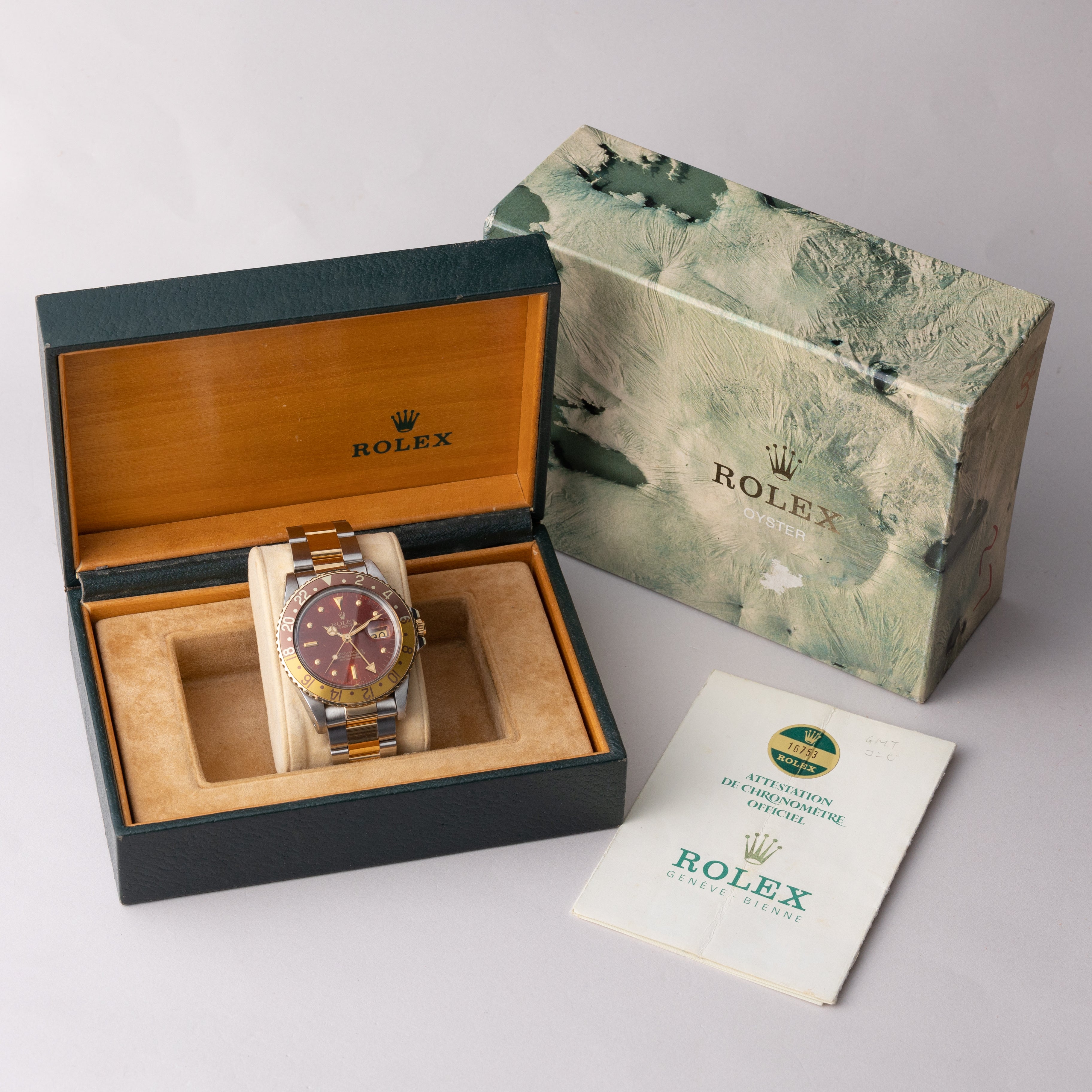 ロレックス GMTマスター 1980年製/昭和55年製ギャラ(1982年)箱付き 茶ツボ Ref.16753 3連ブレス