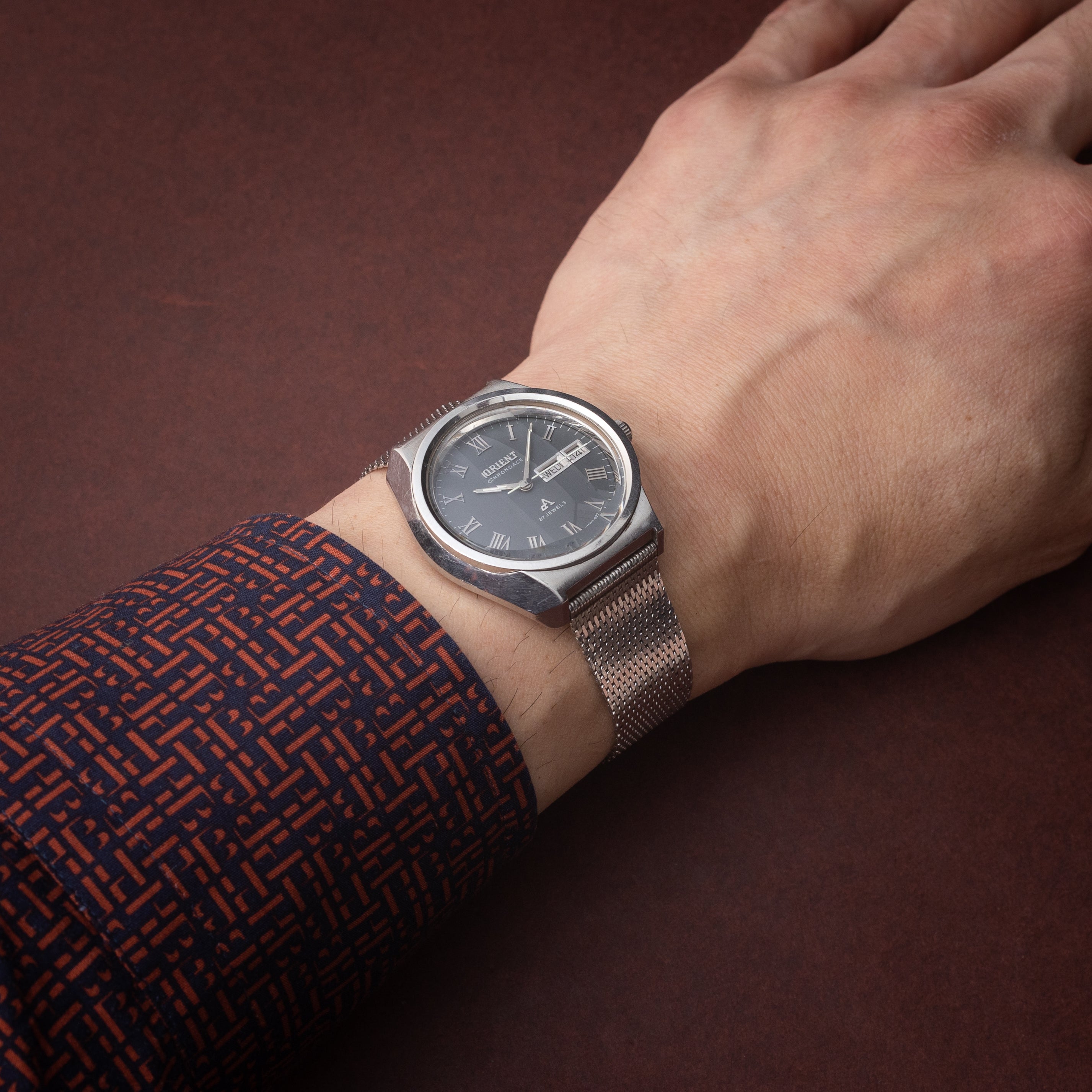 オリエント クロノエース グレーローマンダイヤル カットガラス 1970年代