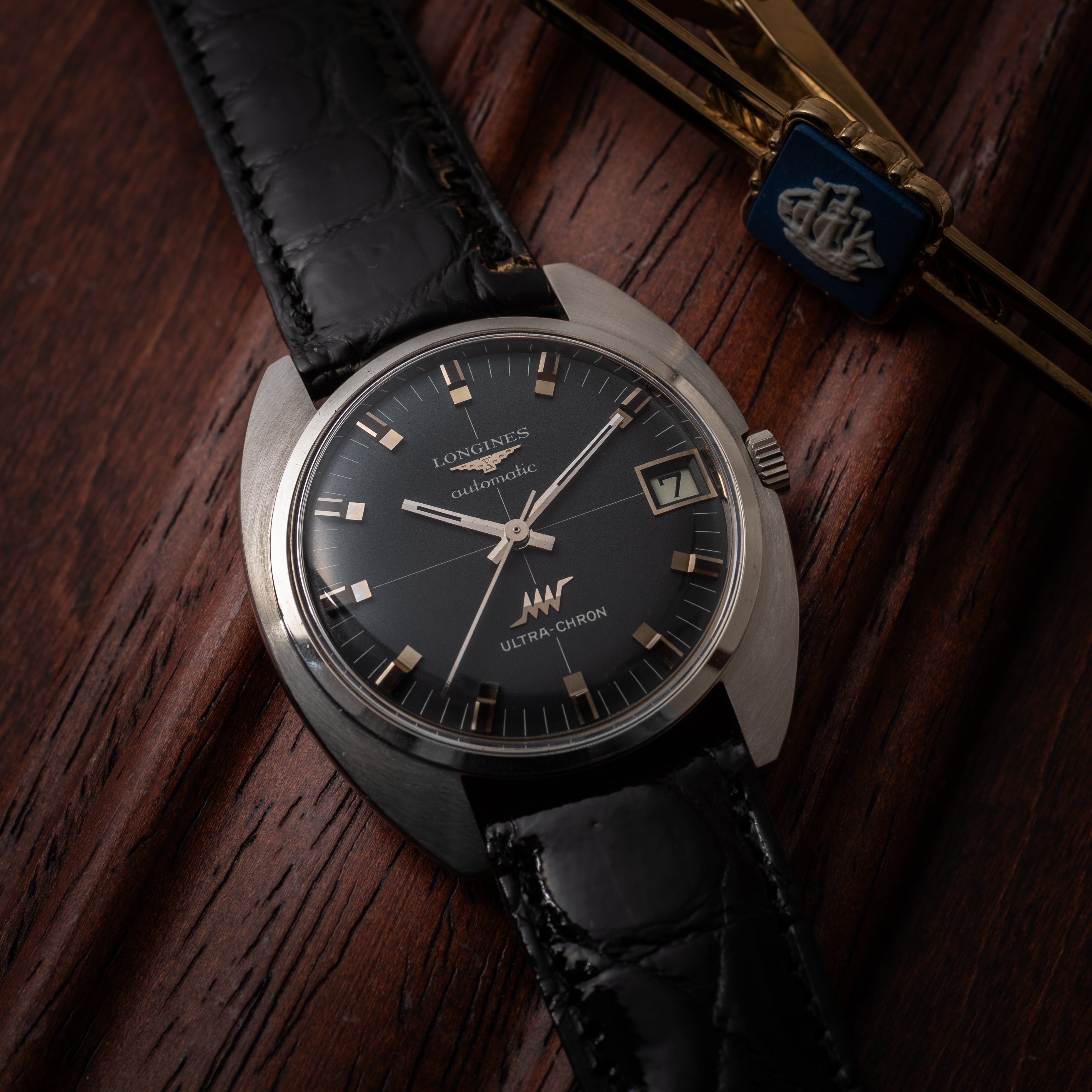 ロンジン ウルトラクロン 1969年製 クロスライン グレーダイヤル タグ付き