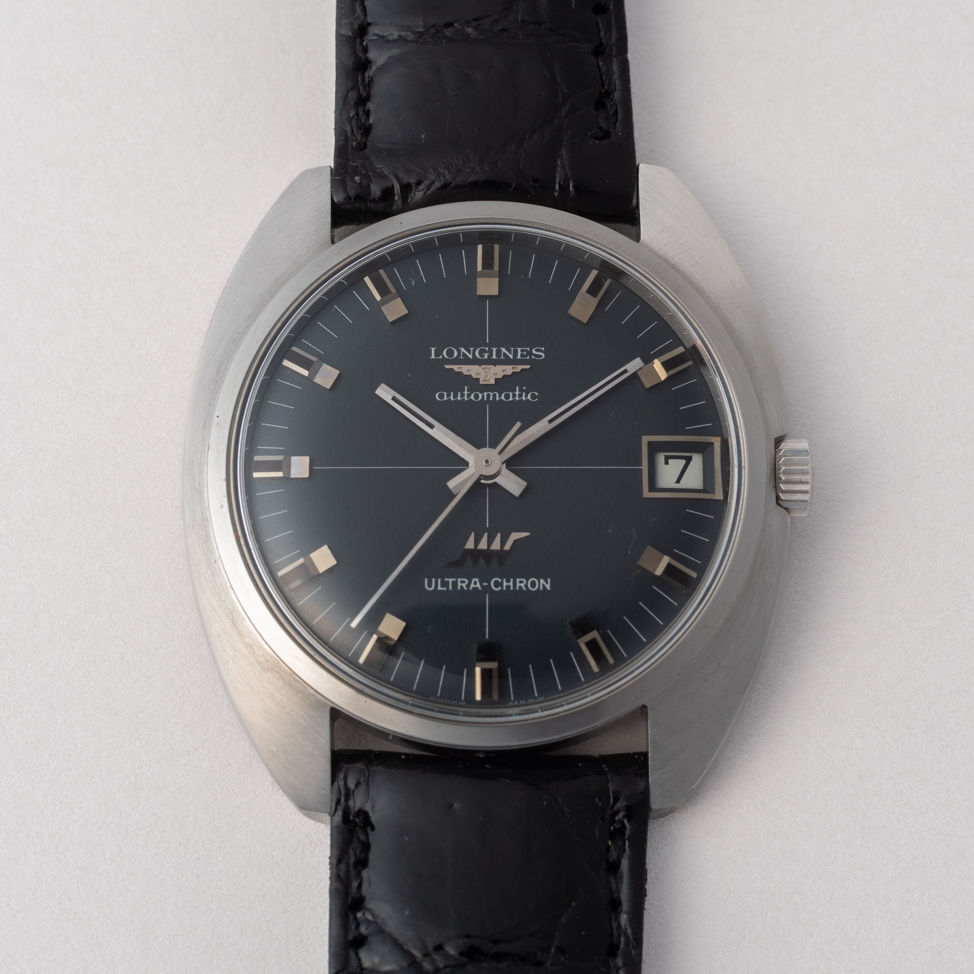 ロンジン ウルトラクロン 1969年製 クロスライン グレーダイヤル タグ付き