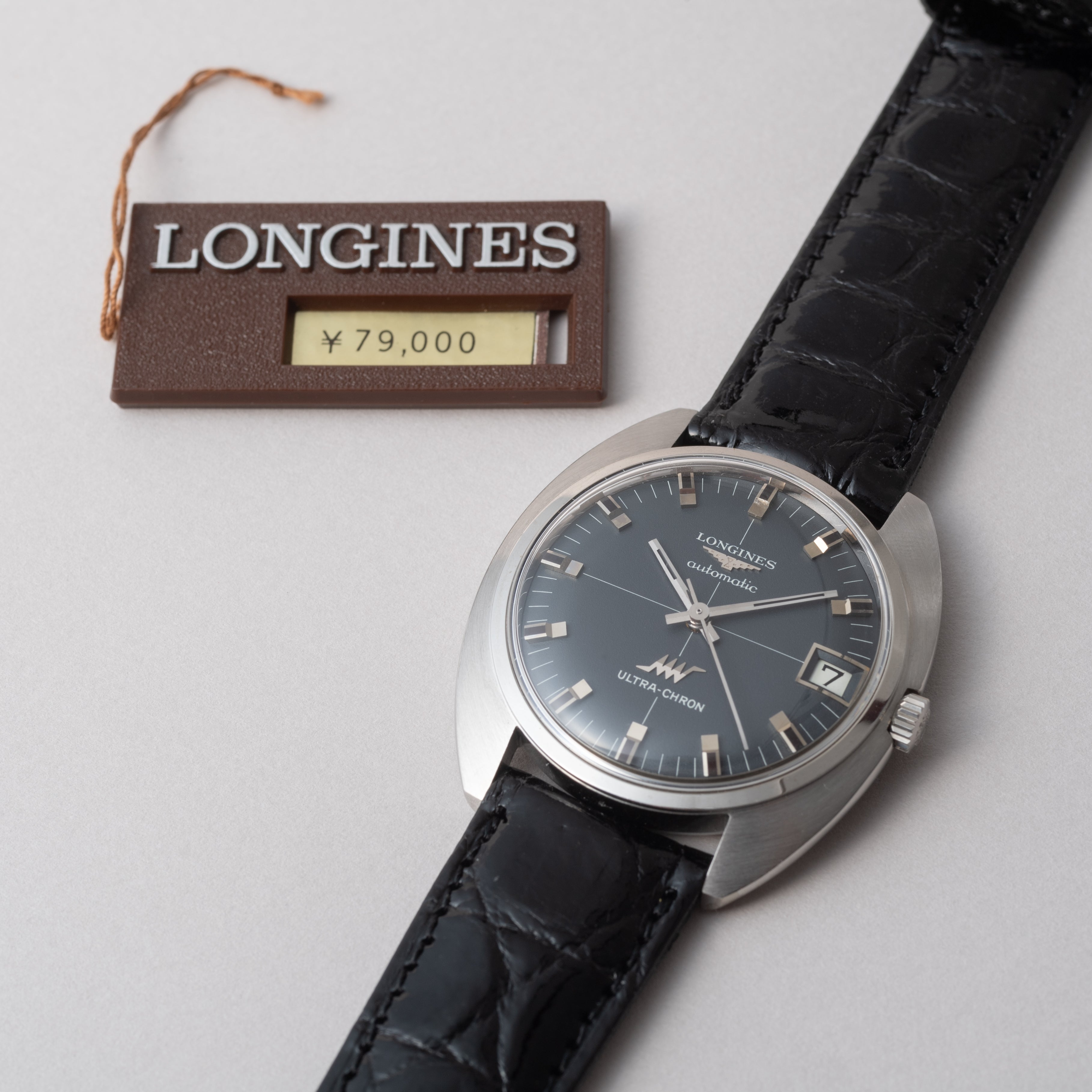 ロンジン ウルトラクロン 1969年製 クロスライン グレーダイヤル タグ付き