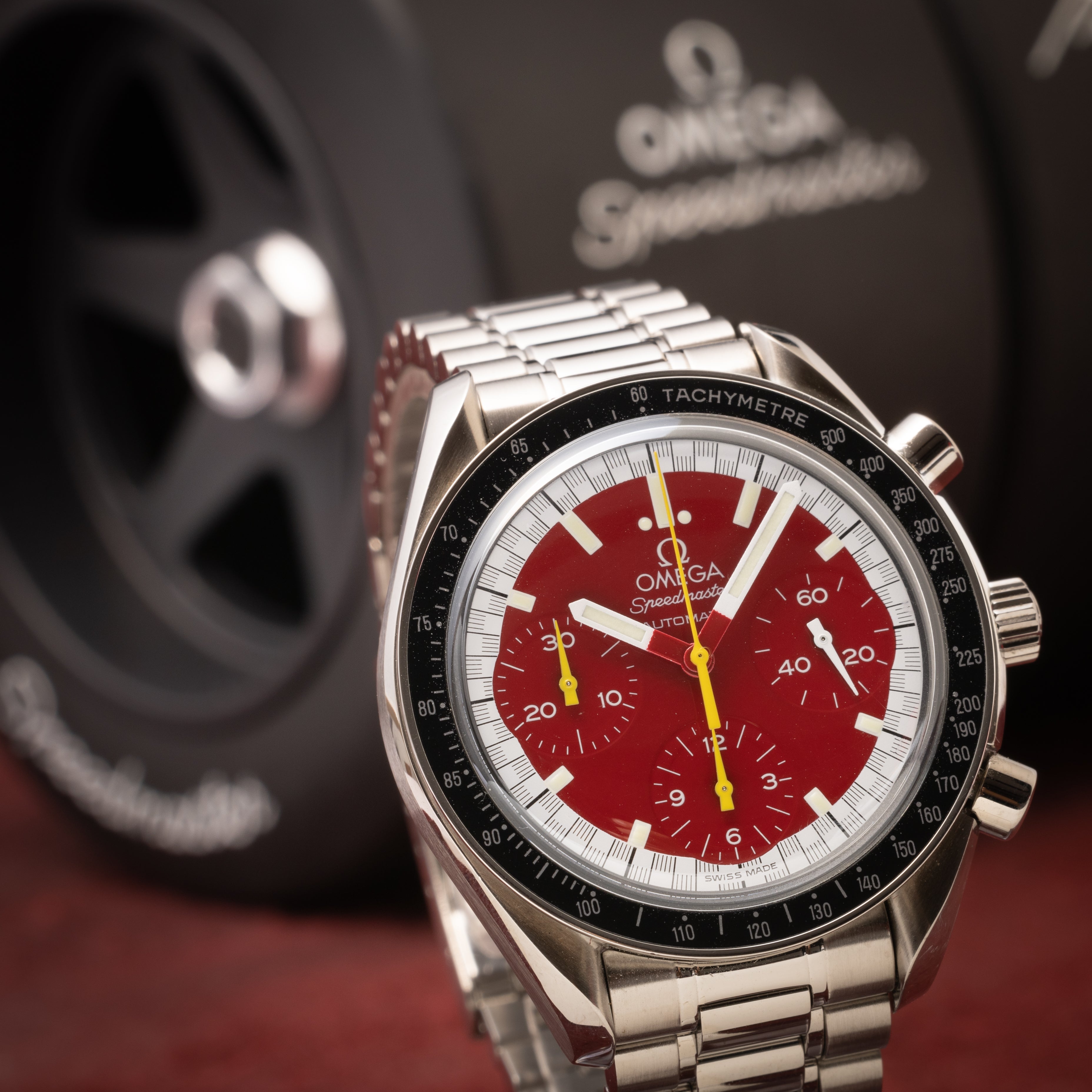 オメガ スピードマスター 1999年製 シューマッハ レッドダイヤル 箱、ギャラ付き