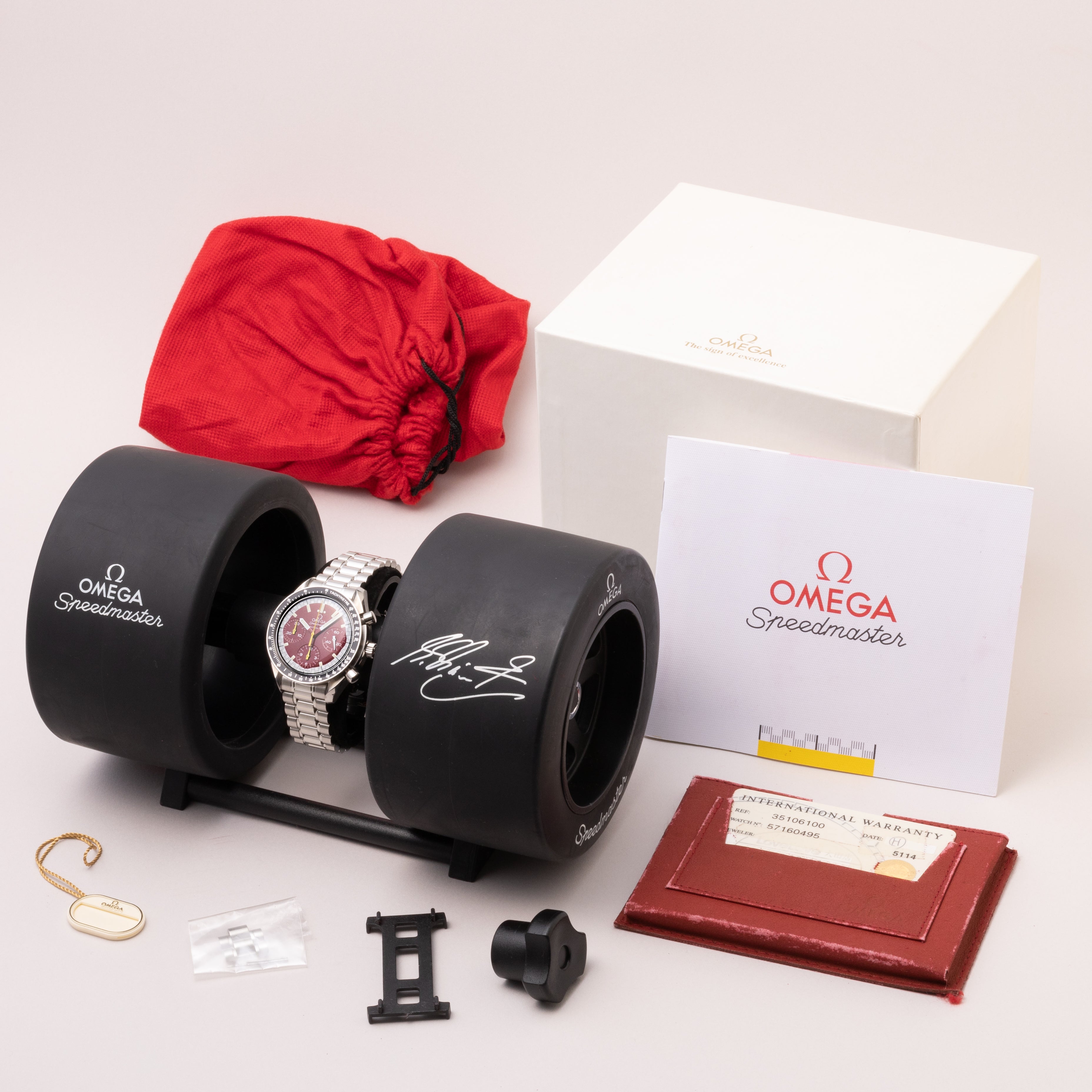 オメガ スピードマスター 1999年製 シューマッハ レッドダイヤル 箱、ギャラ付き