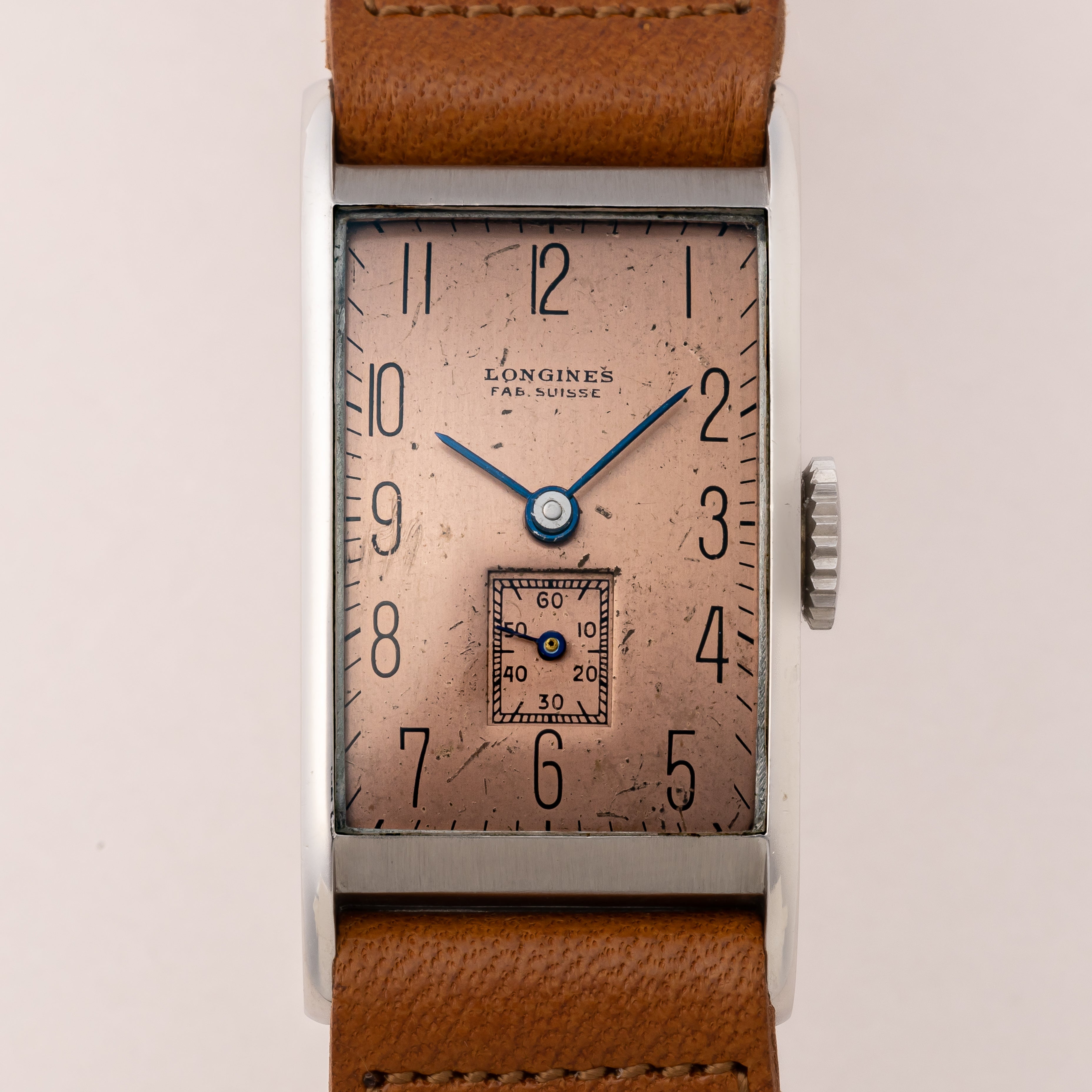 ロンジン レクタンギュラー 手巻き Cal.9L カッパーダイヤル 1940年代 ステイブライトケース