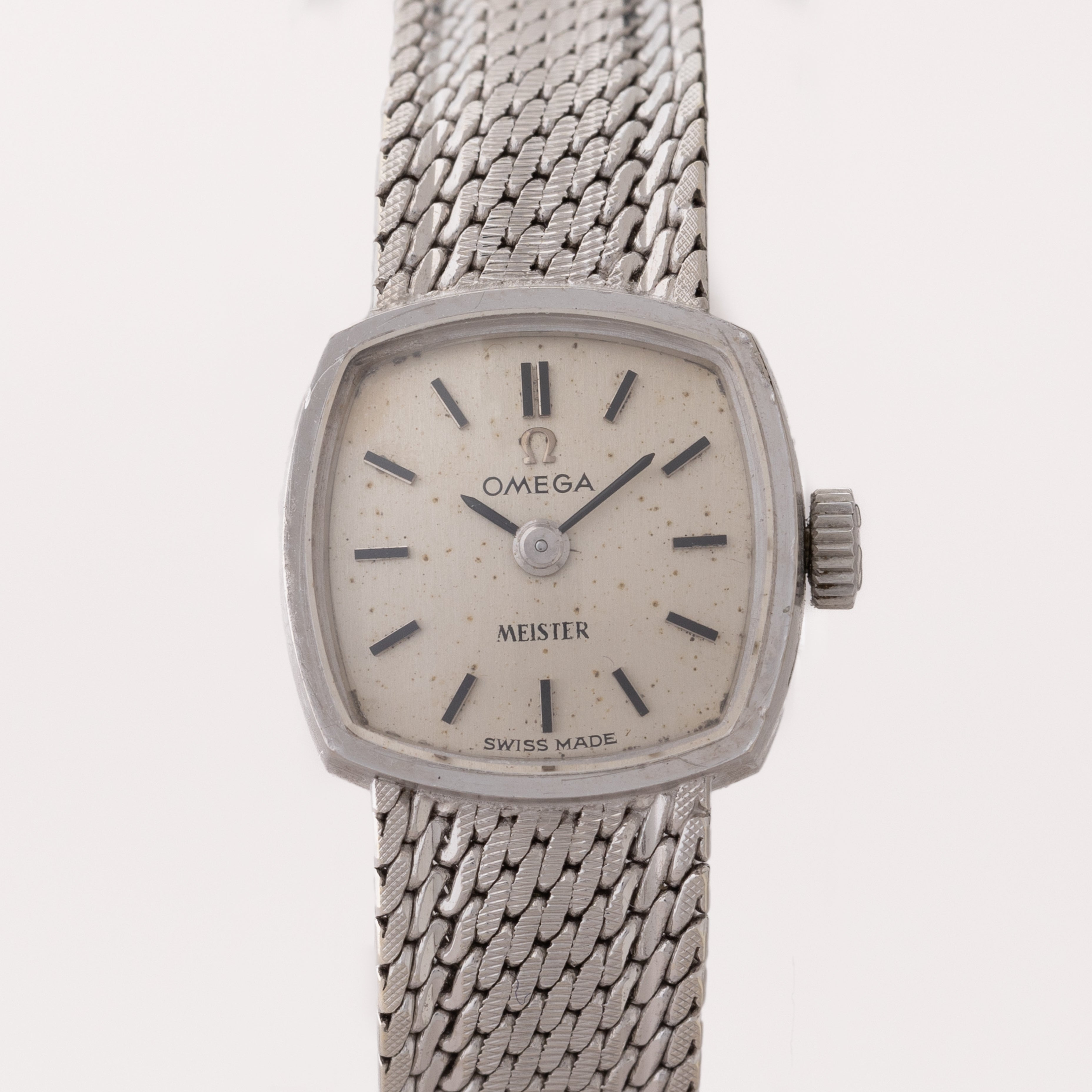 オメガ 18金無垢ホワイトゴールド レディースウォッチ 1967年製 MEISTERダブルネーム 箱付き
