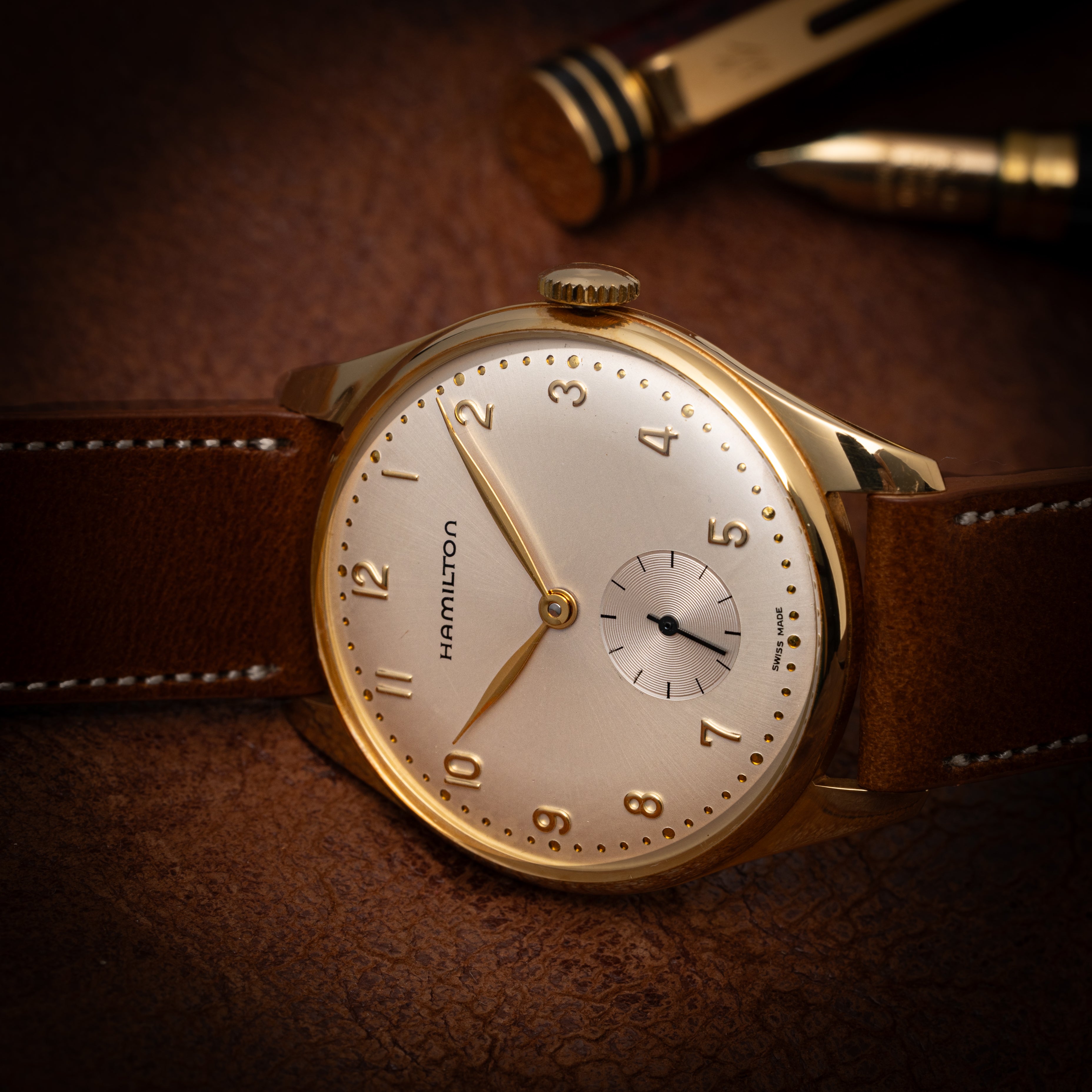 ハミルトン 18金無垢 ラウンドケース アラビアダイヤル 1990年代製