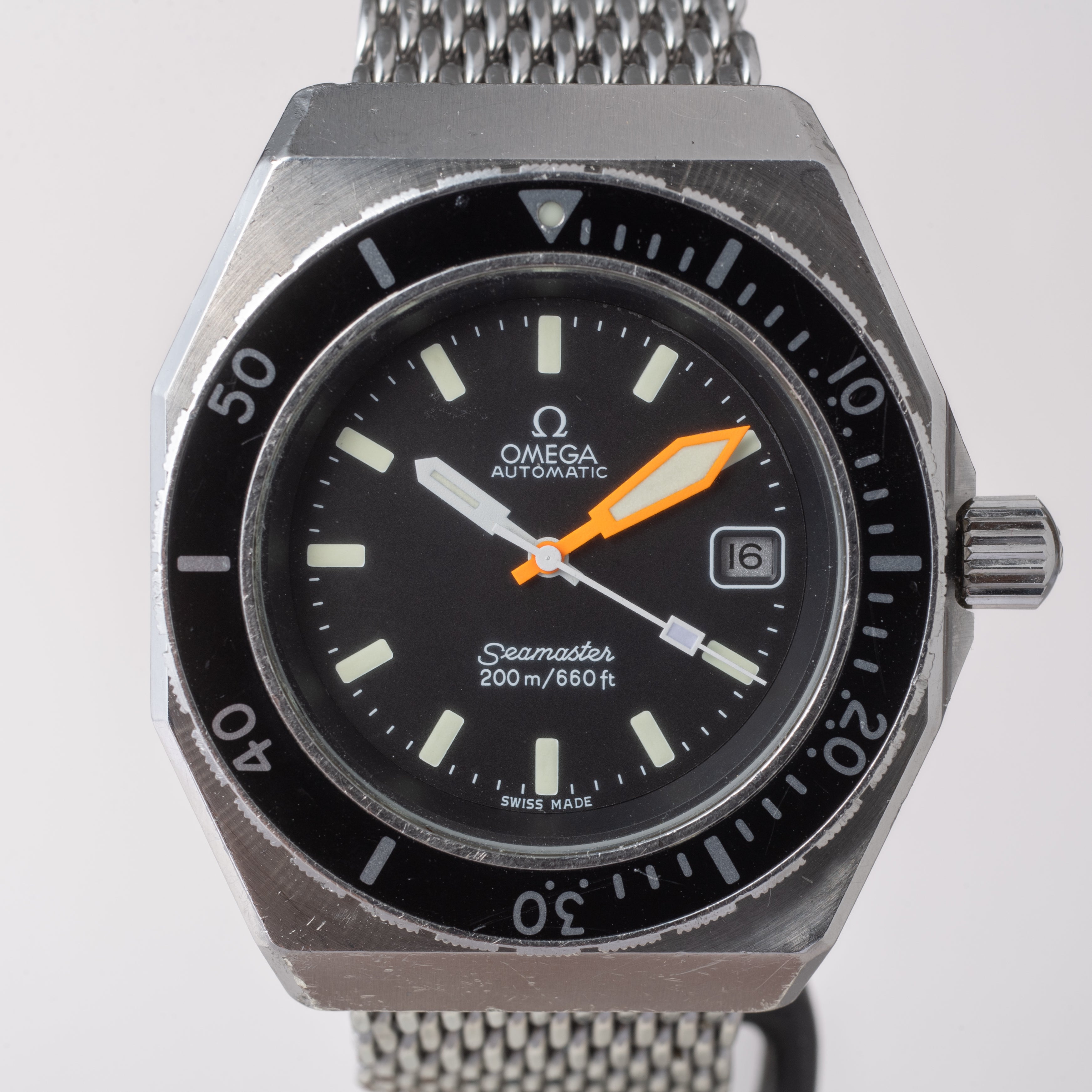 オメガ シーマスター 200m オクタゴンケース 1975年製 純正メッシュブレス