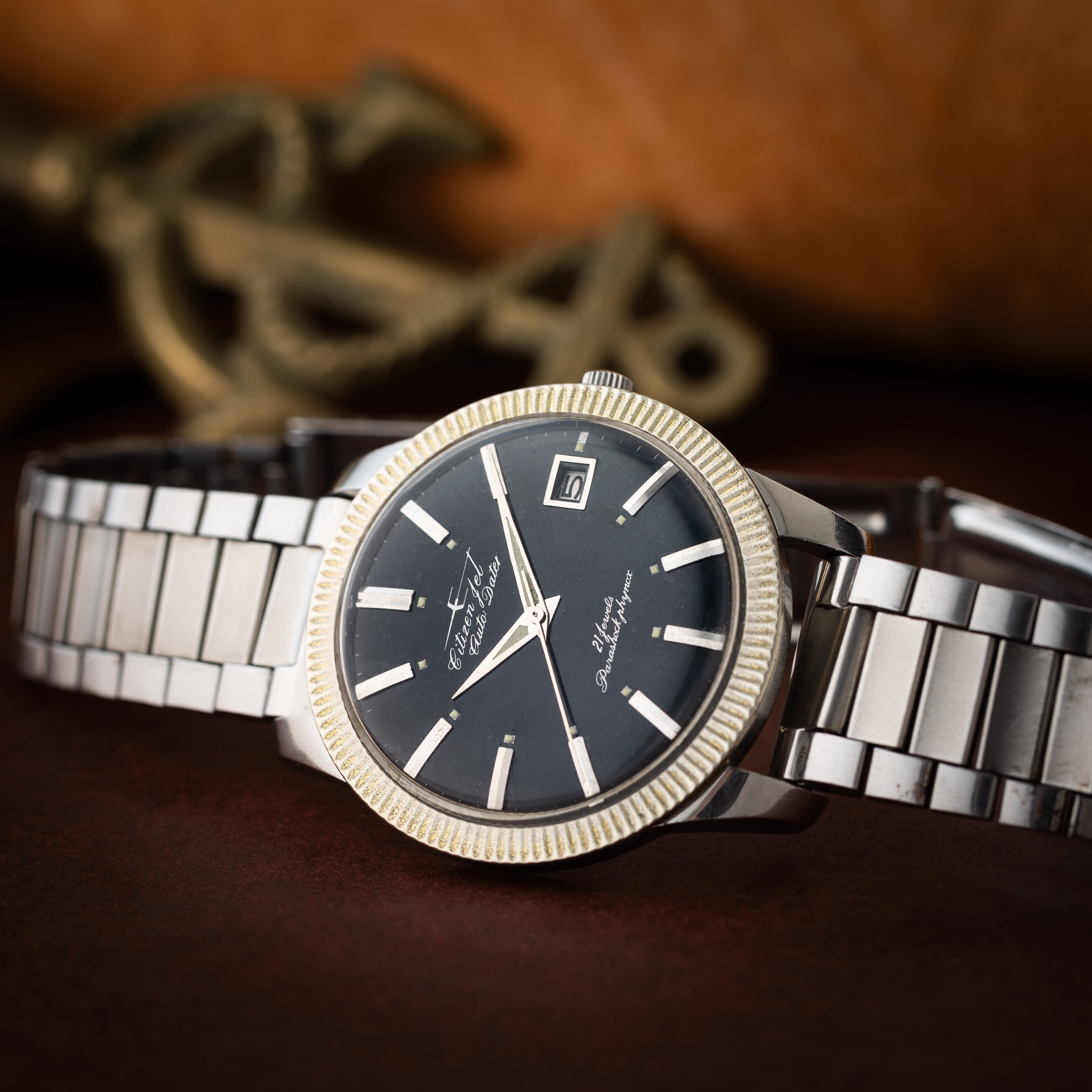 シチズン ジェット 40㎜ビッグケースブラック 1963年製 ステンレスブレス