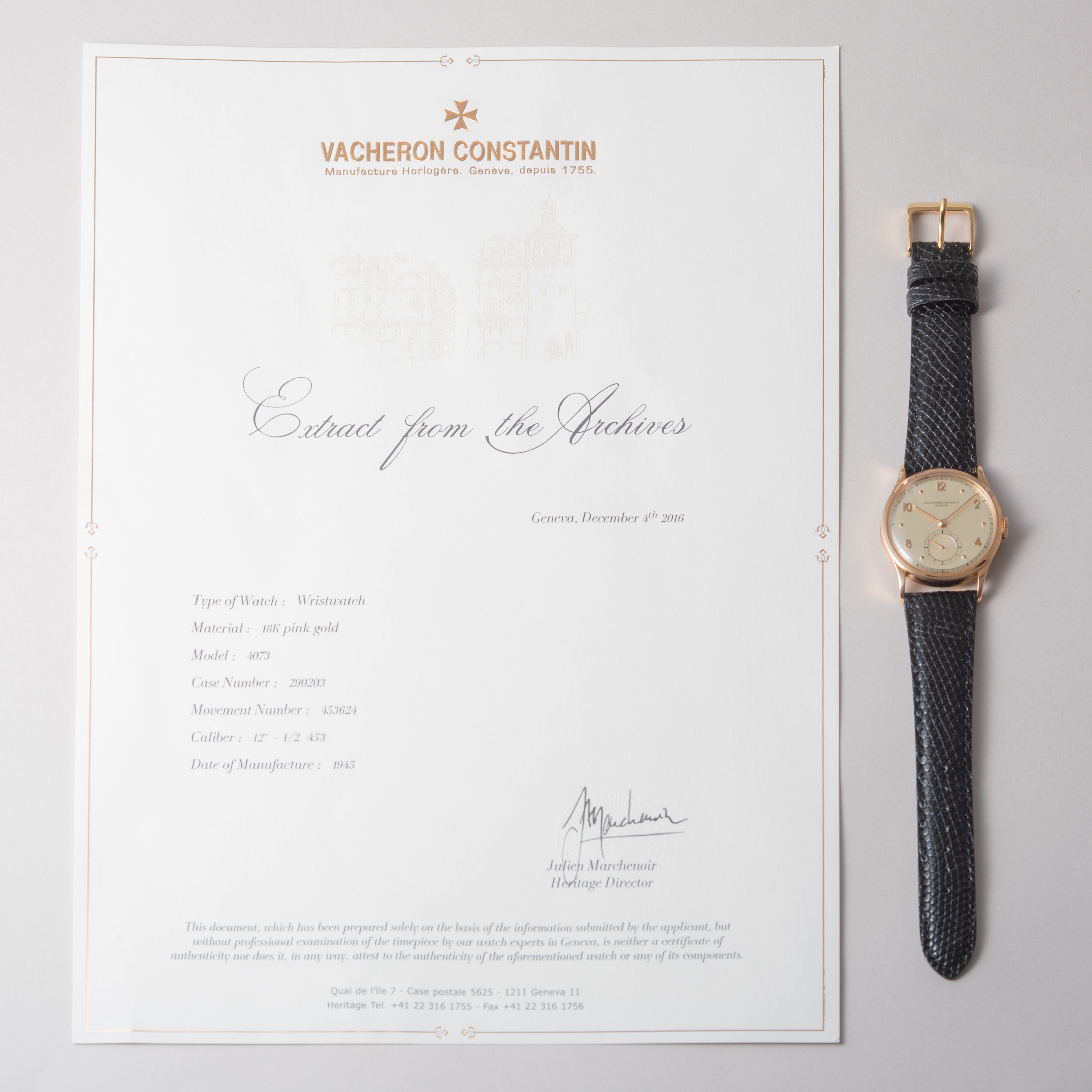 ヴァシュロン・コンスタンタン ラウンド18KPG スモールセコンド 1945年製 アーカイブ付き