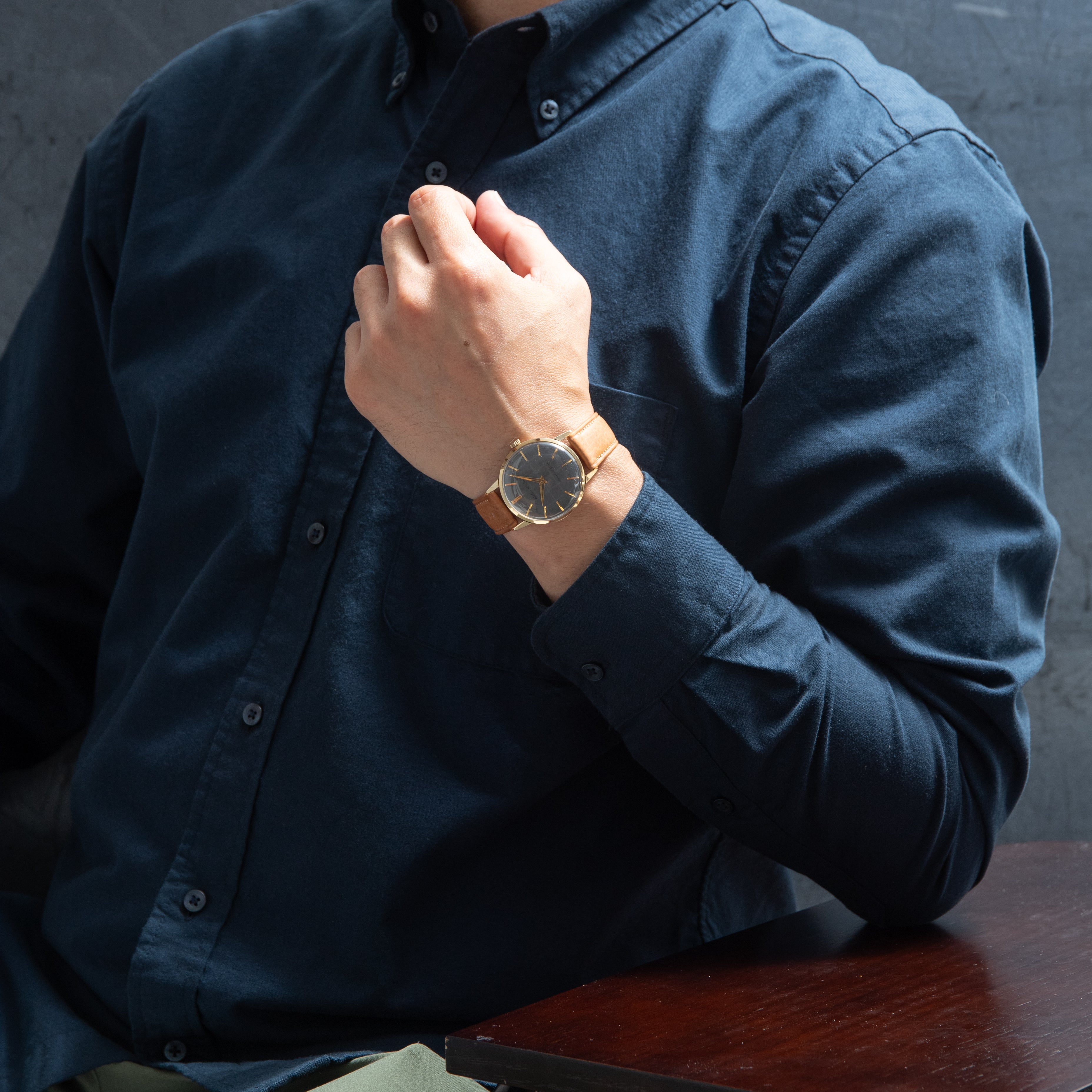 シチズン ハイライン 1962年製 格子模様 グレーダイヤル 14KGF 純正革ベルト、純正尾錠、タグ付き