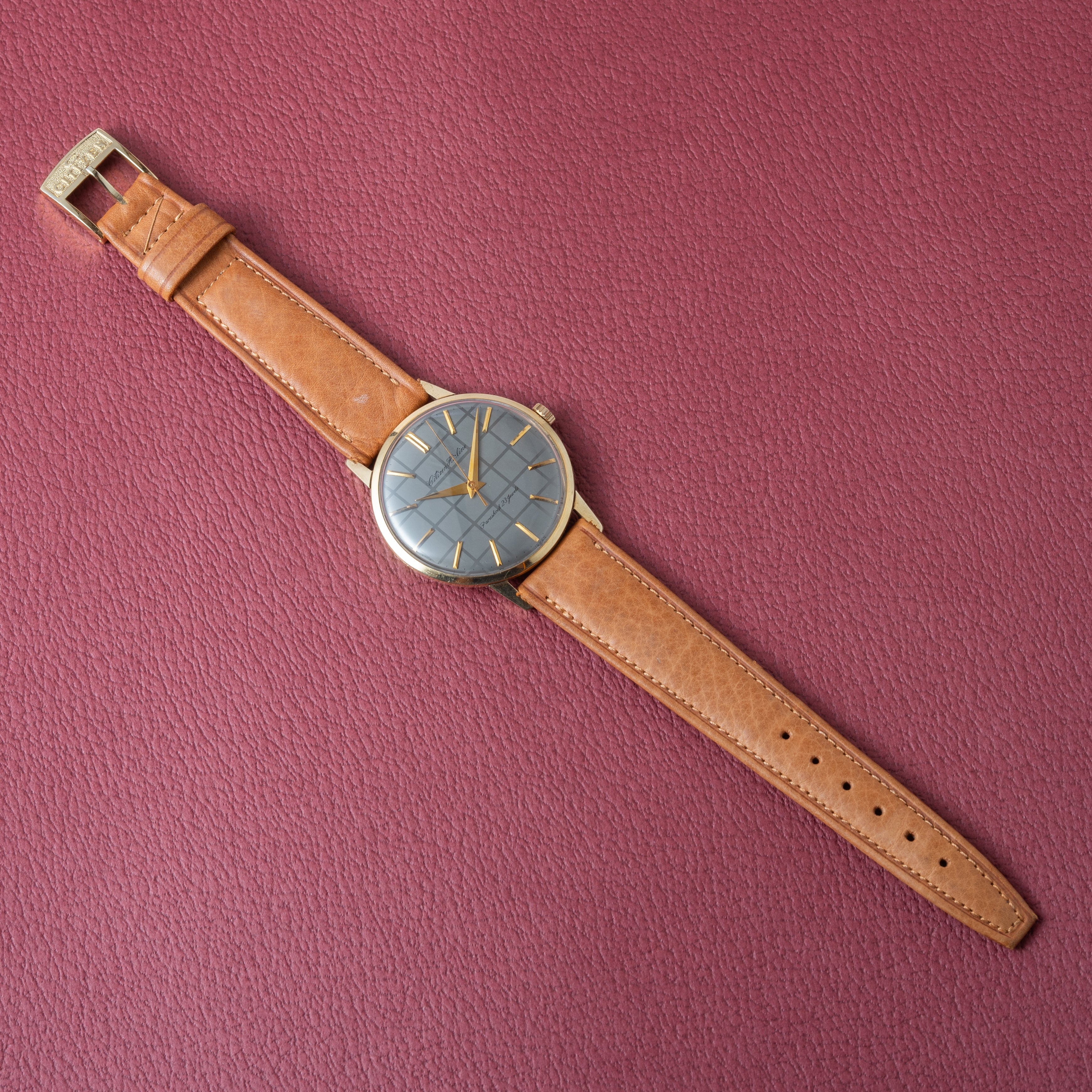 シチズン ハイライン 1962年製 格子模様 グレーダイヤル 14KGF 純正革ベルト、純正尾錠、タグ付き