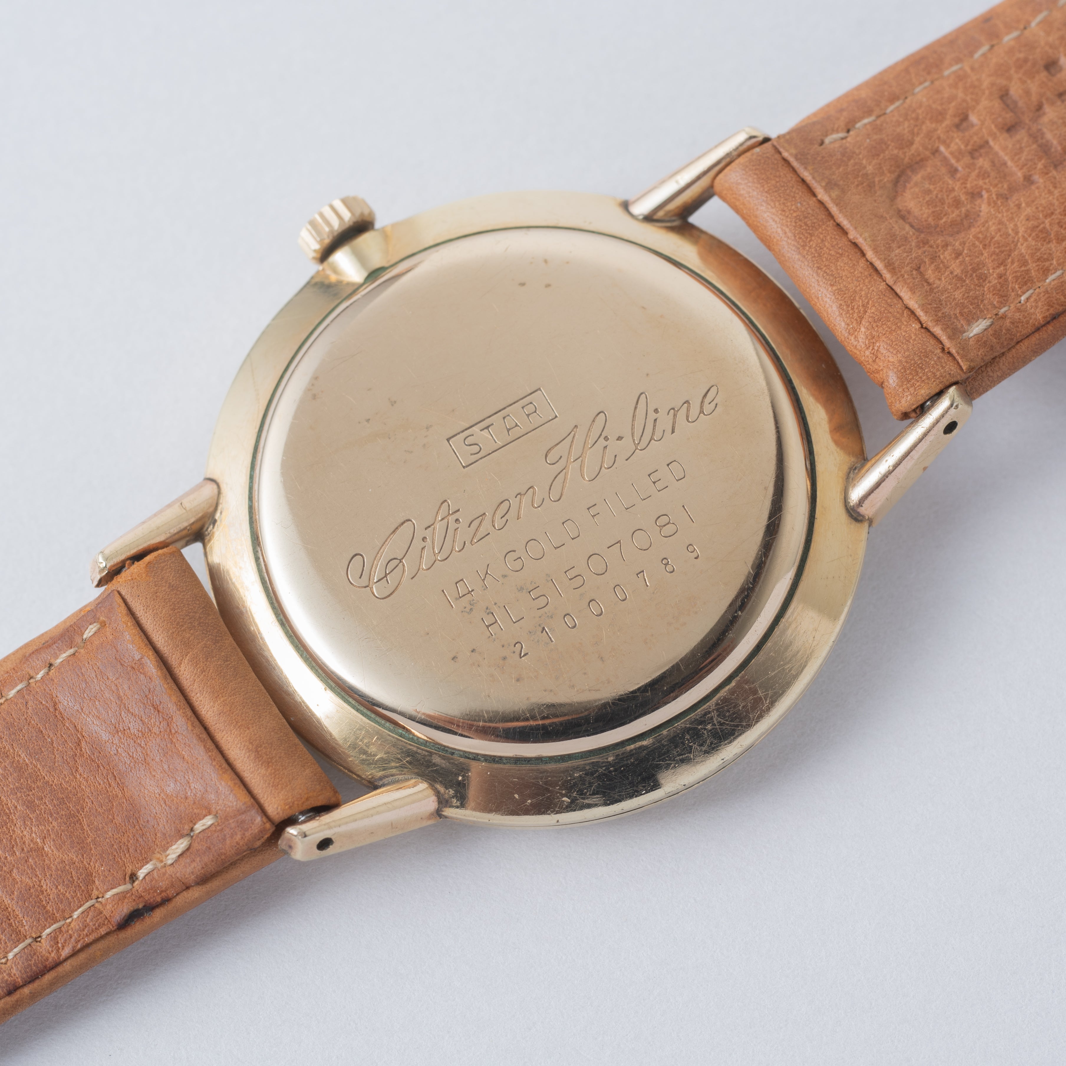 シチズン ハイライン 1962年製 格子模様 グレーダイヤル 14KGF 純正革ベルト、純正尾錠、タグ付き