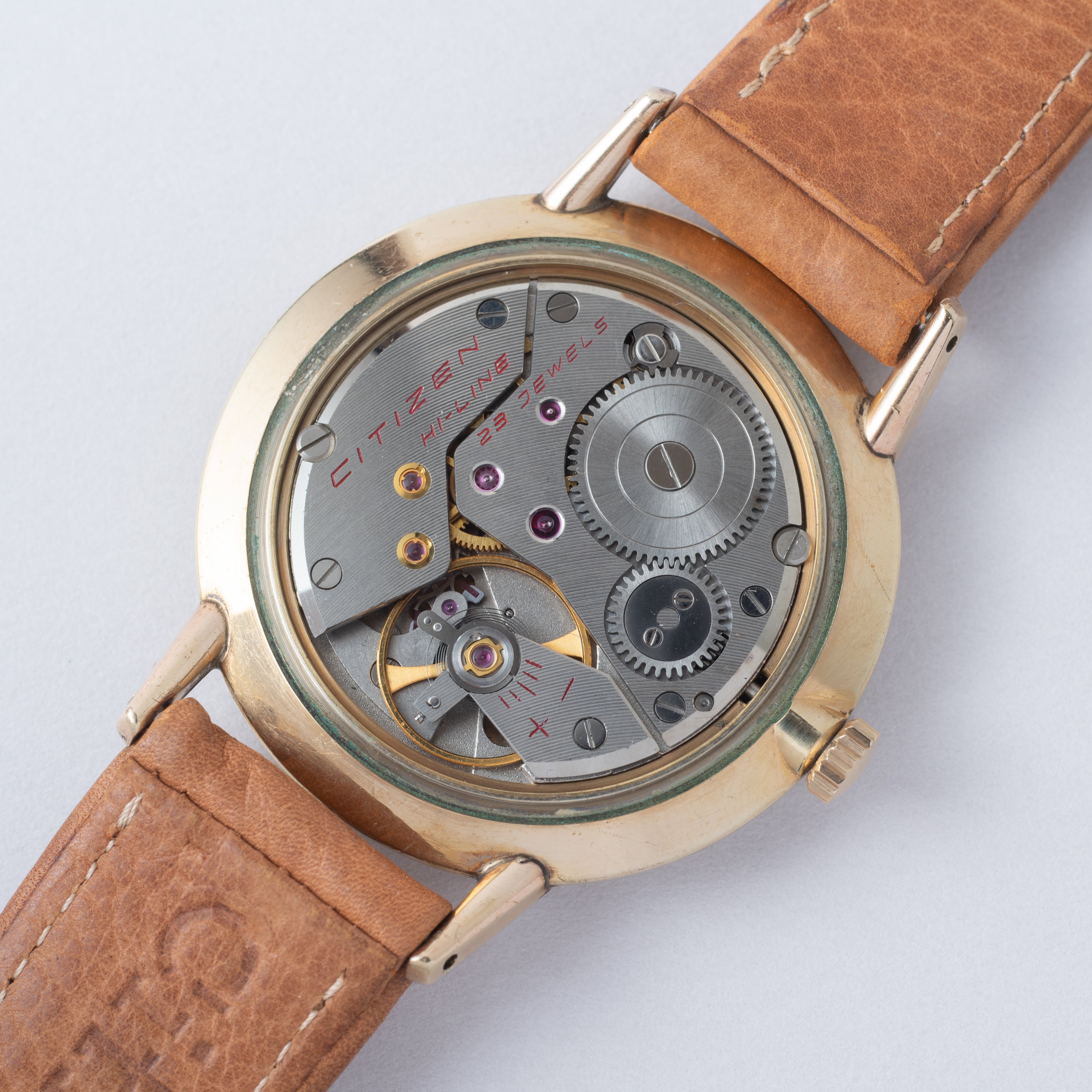 シチズン ハイライン 1962年製 格子模様 グレーダイヤル 14KGF 純正革ベルト、純正尾錠、タグ付き