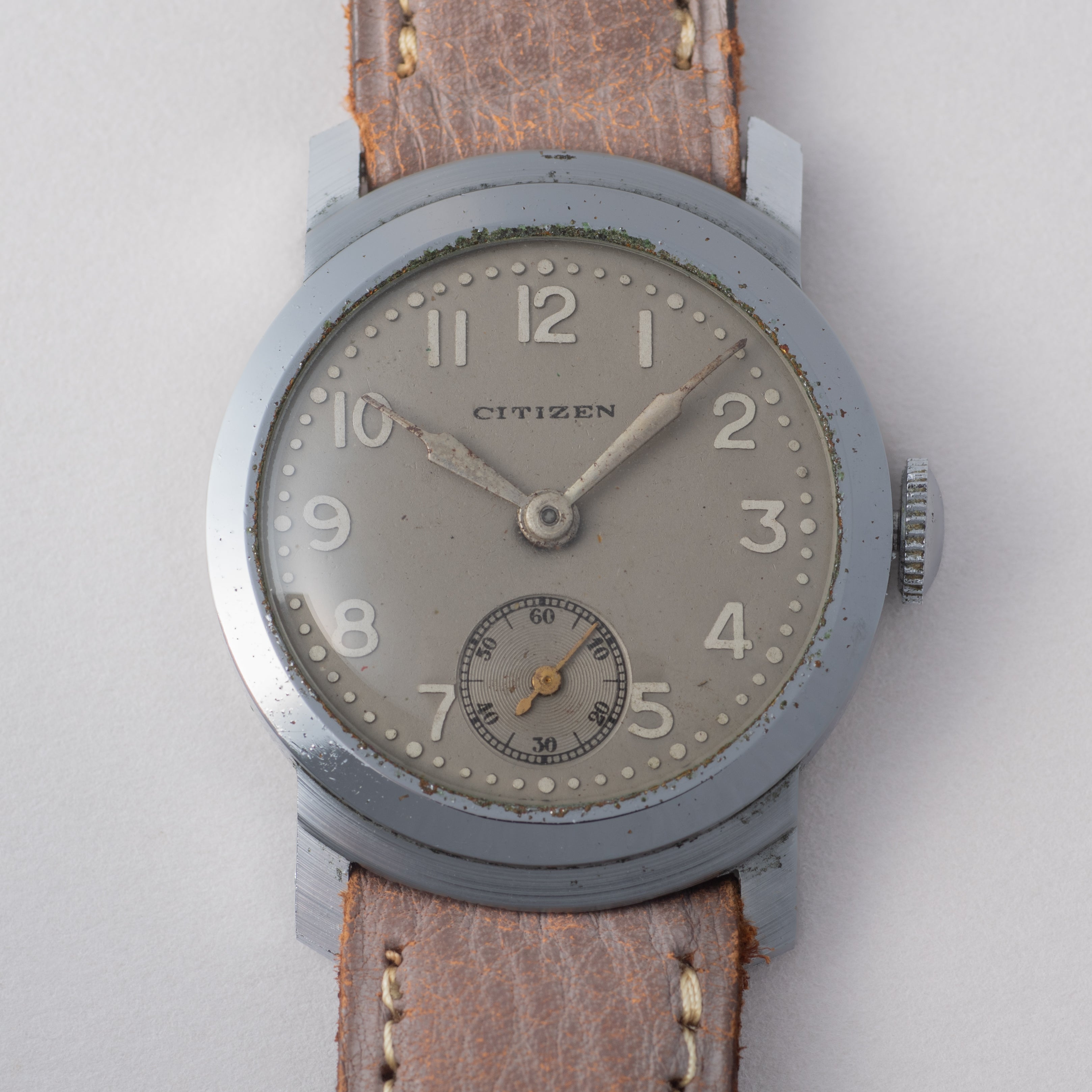 シチズン ラウンドケース 手巻き スモールセコンド グレーダイヤル 1930年代