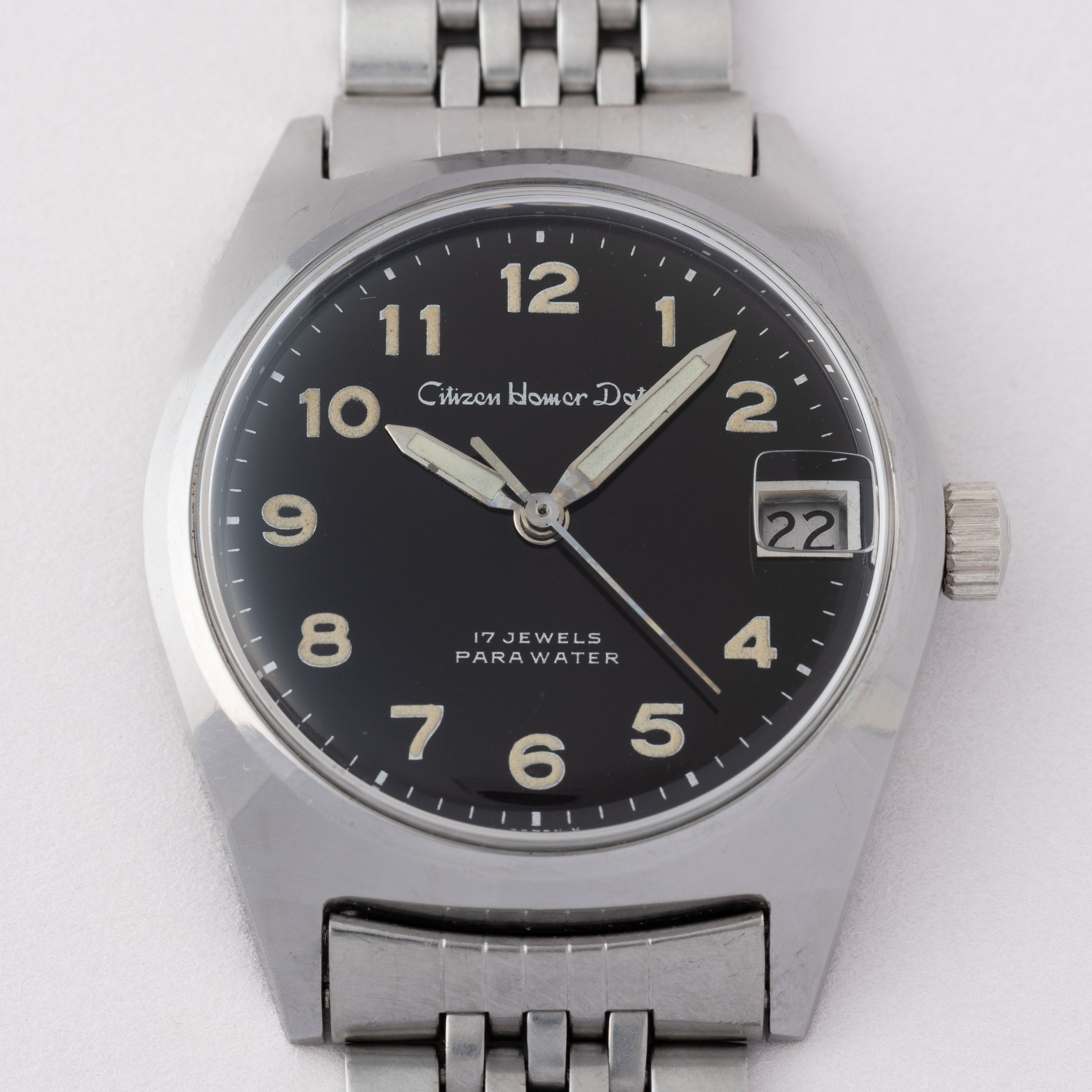 シチズン ホーマー デイト ブラックアラビアダイヤル 1967年製 手巻き 純正ブレス