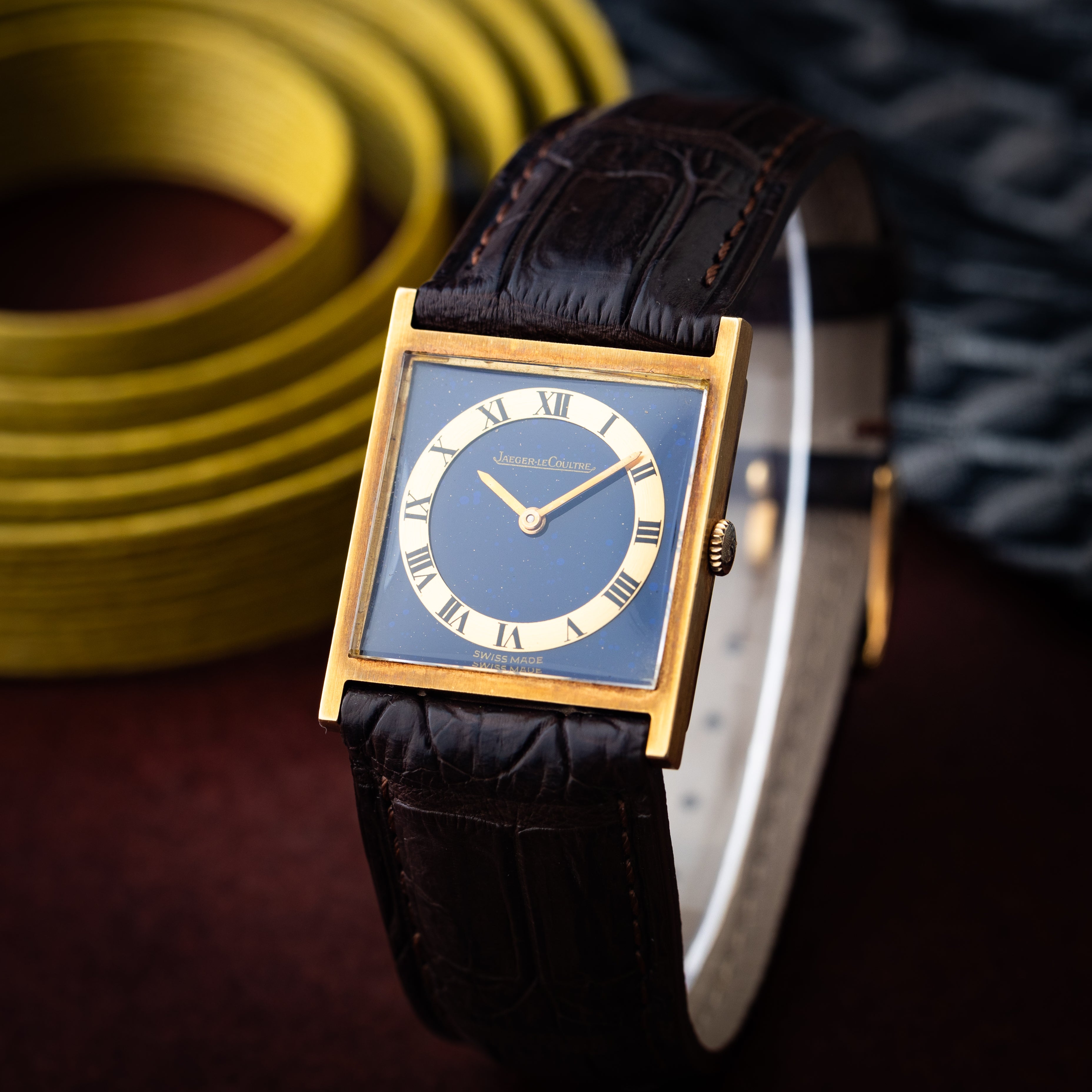 ジャガールクルト 18金無垢 スクエアケース ブルーダイヤル 1970年代