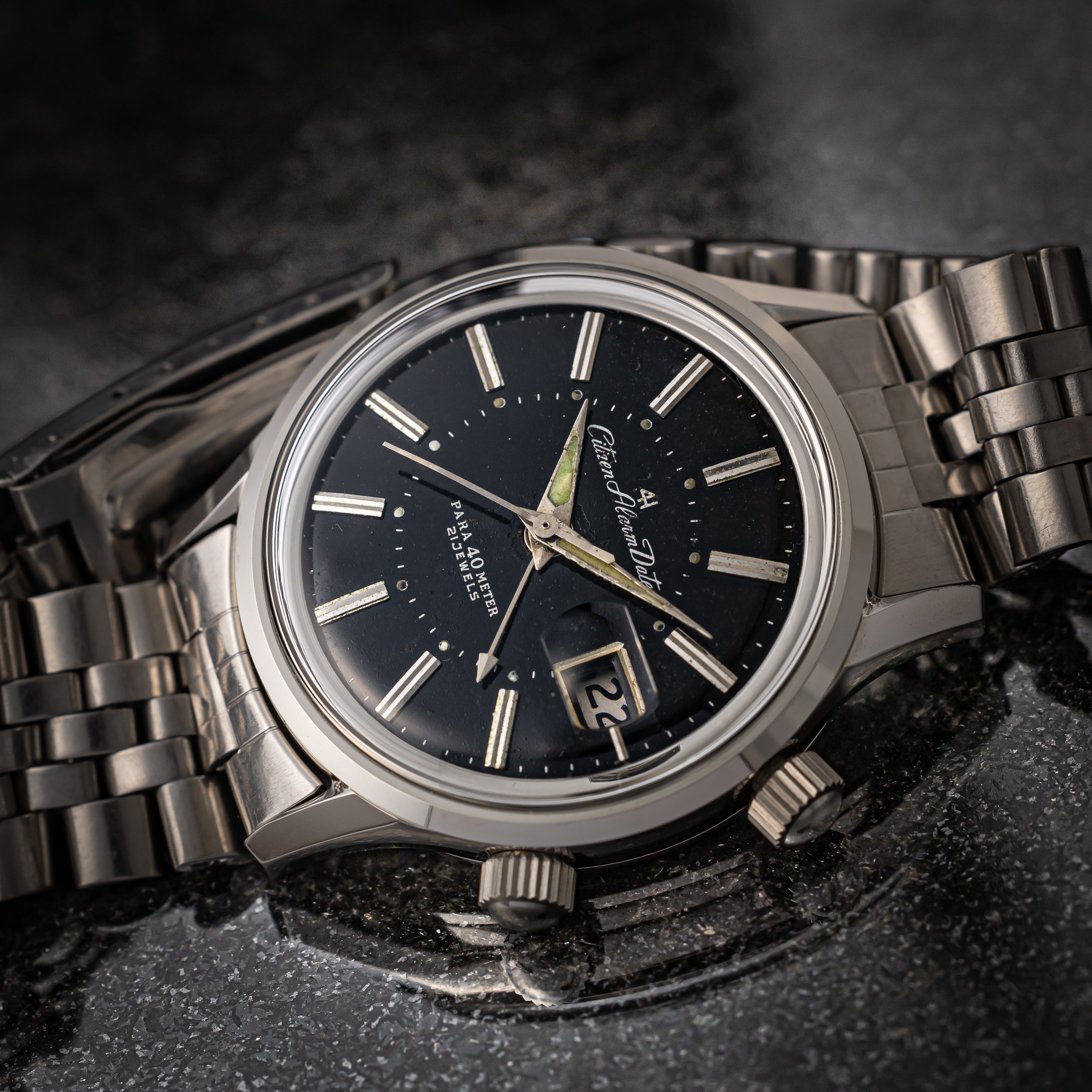 シチズン 4Hアラーム オリジナルブラックダイヤル 1967年製 純正ブレス付き 手巻き