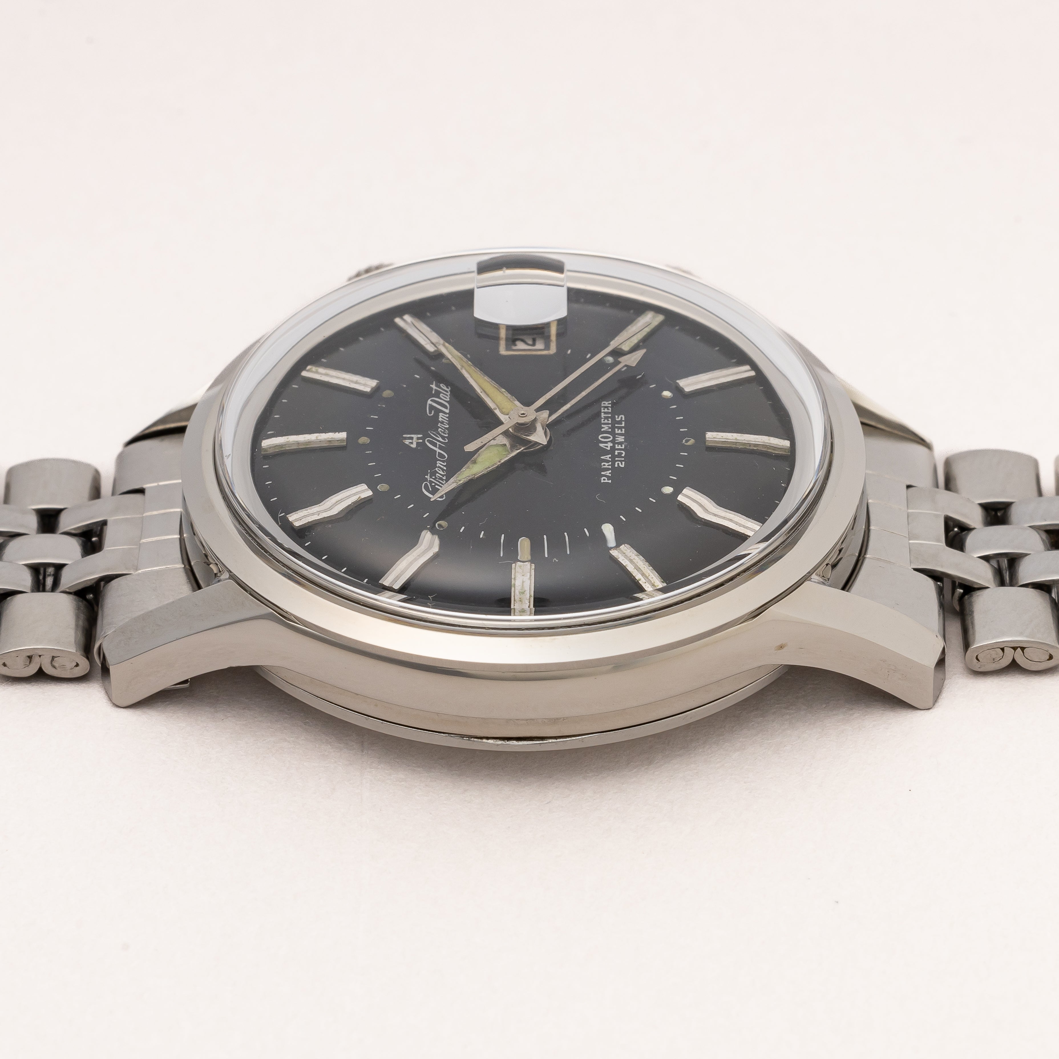 シチズン 4Hアラーム オリジナルブラックダイヤル 1967年製 純正ブレス付き 手巻き