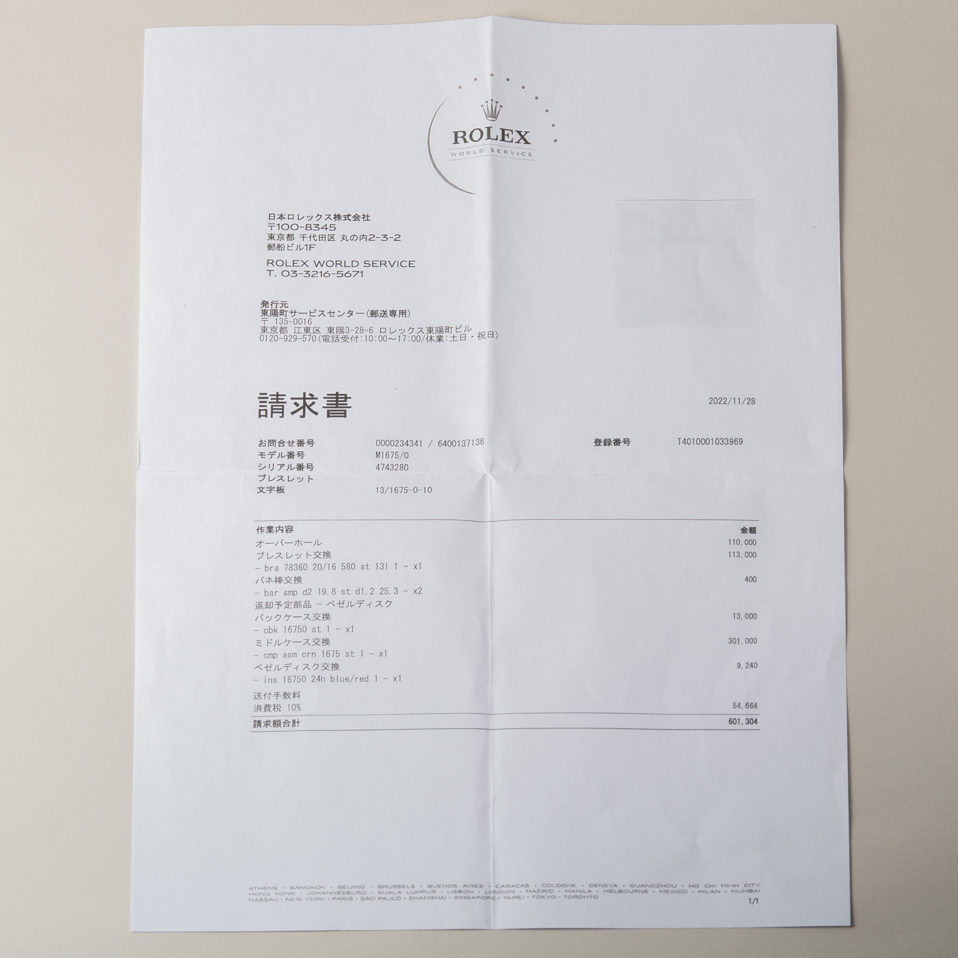 ロレックス GMTマスター ペプシベゼル オールニュー1968年製 Ref.1675 箱、国際サービス保証書付き