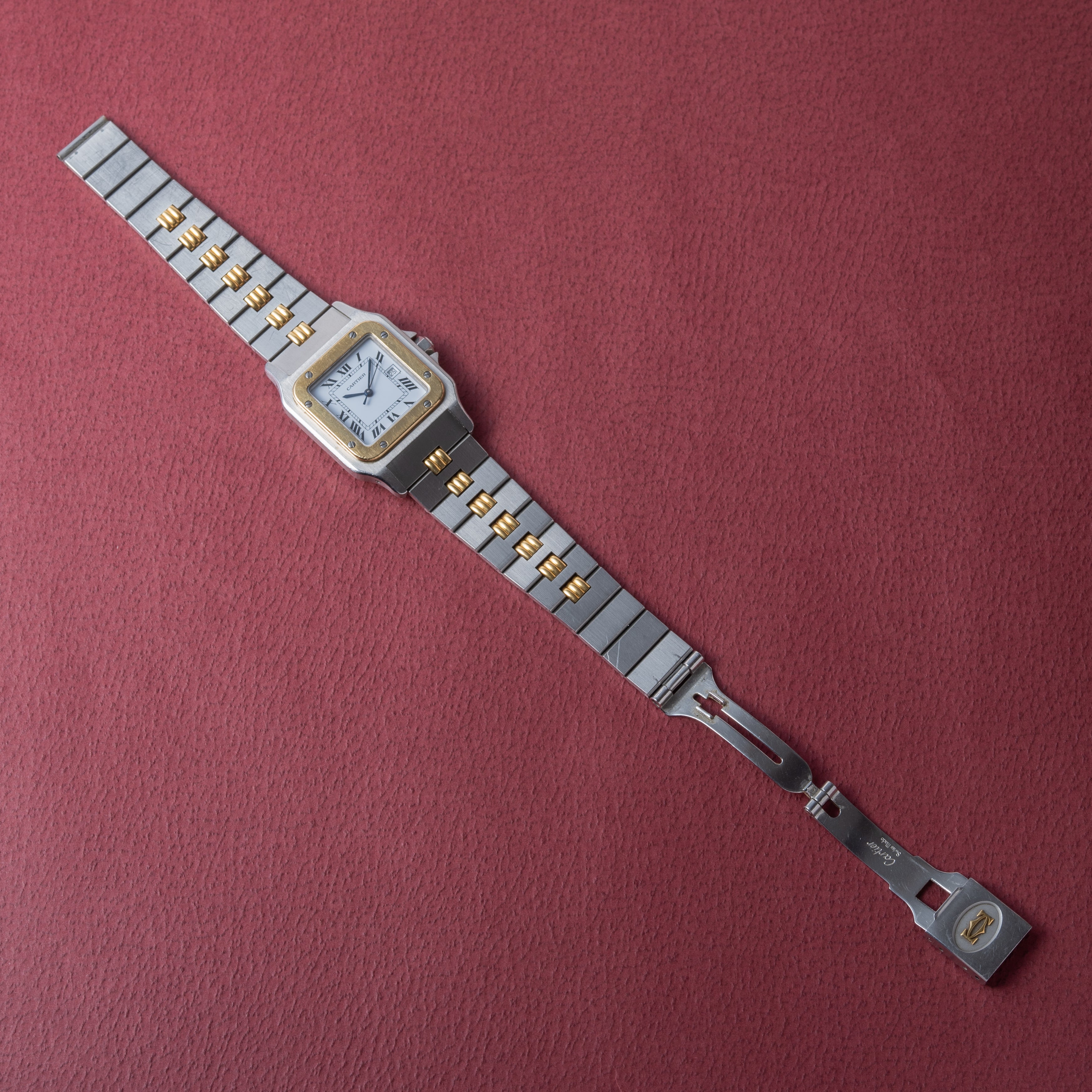 カルティエ サントス LMサイズ ホワイトローマン コンビ 1980年代 ゴドロンブレス