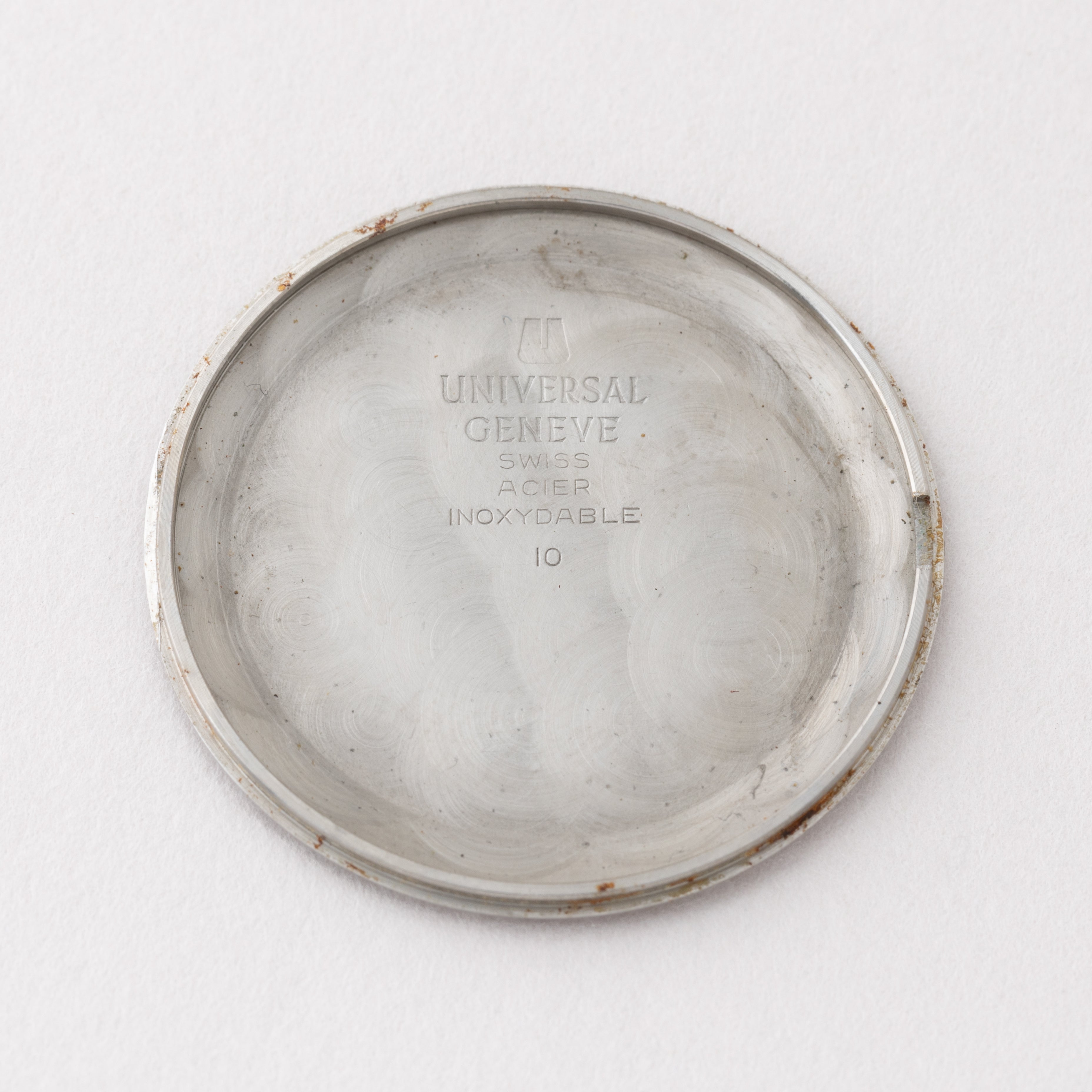 ユニバーサルジュネーブ ラウンドケース ホワイトローマン 手巻き 1970年代 箱、純正尾錠付き