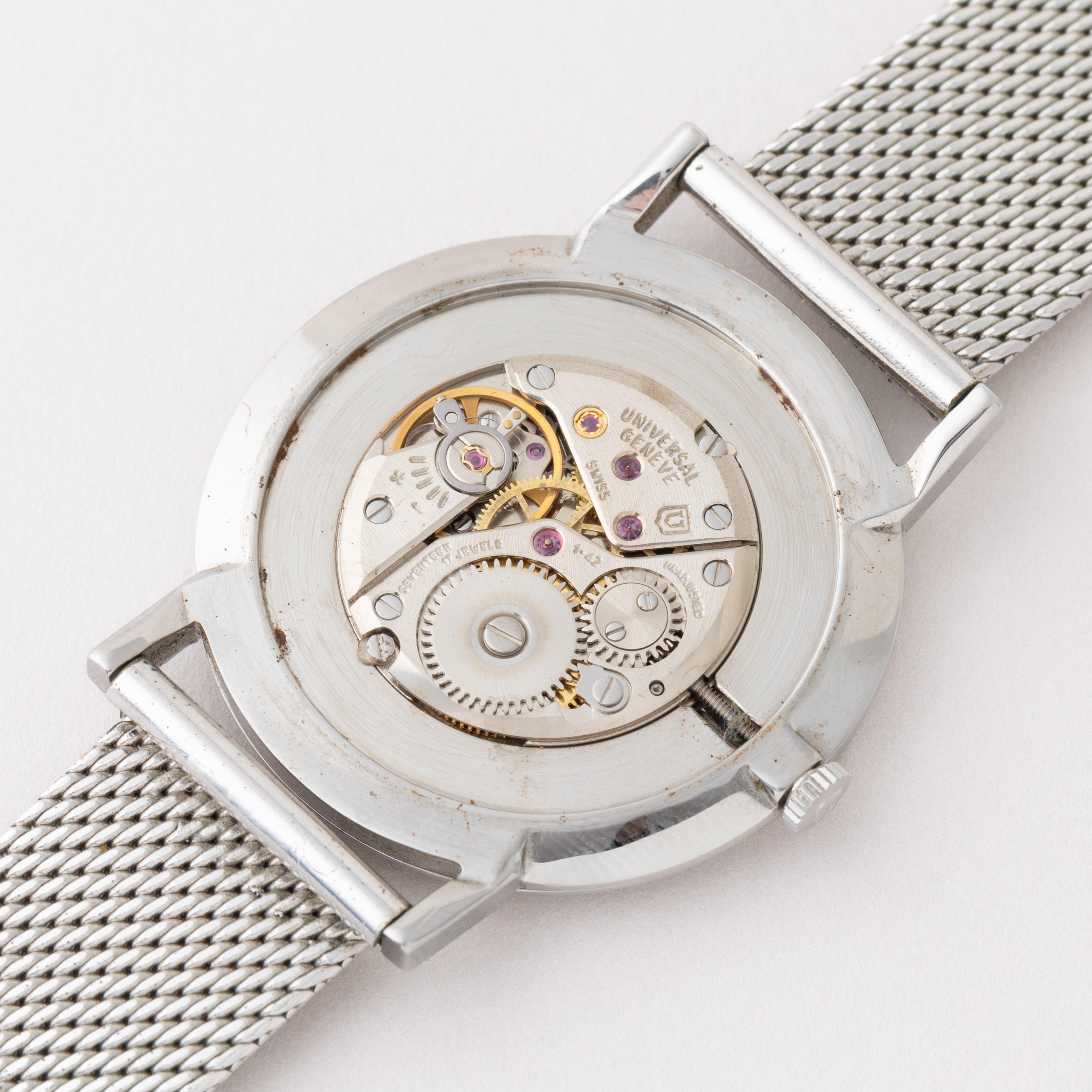 ユニバーサルジュネーブ ラウンドケース ホワイトローマン 手巻き 1970年代 箱、純正尾錠付き