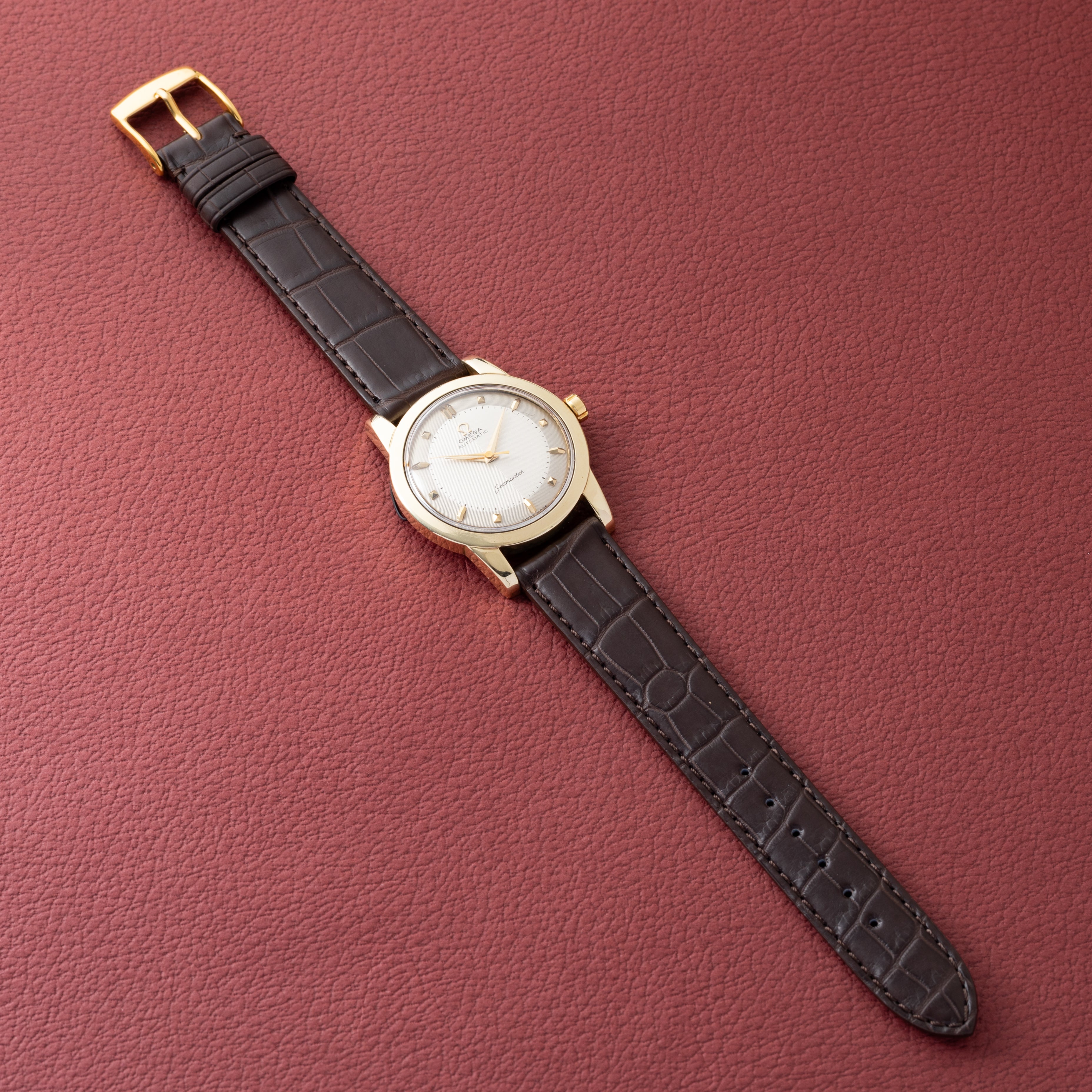 オメガ シーマスターオートマチック 1952年製 トップゴールド シェブロンダイヤル Ref.2577-17SC 箱付き