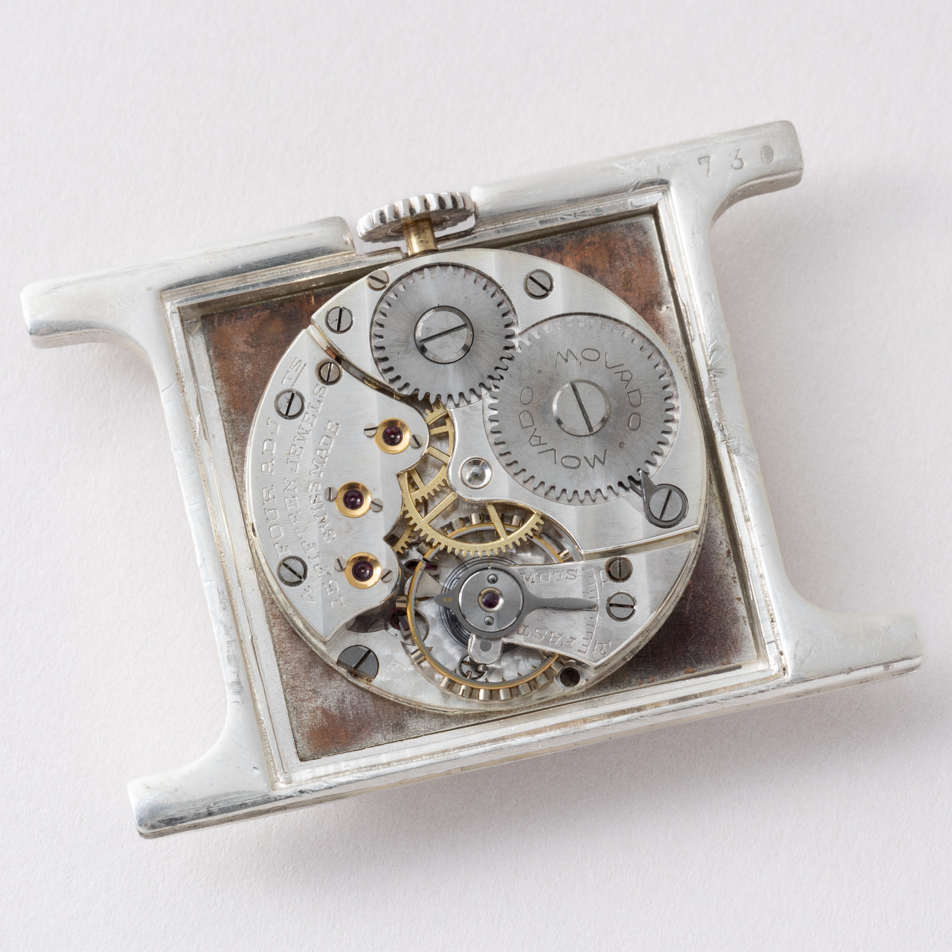 モバード エルメト 銀無垢ケース革巻き トラベルウォッチ 手巻き 1940年代製