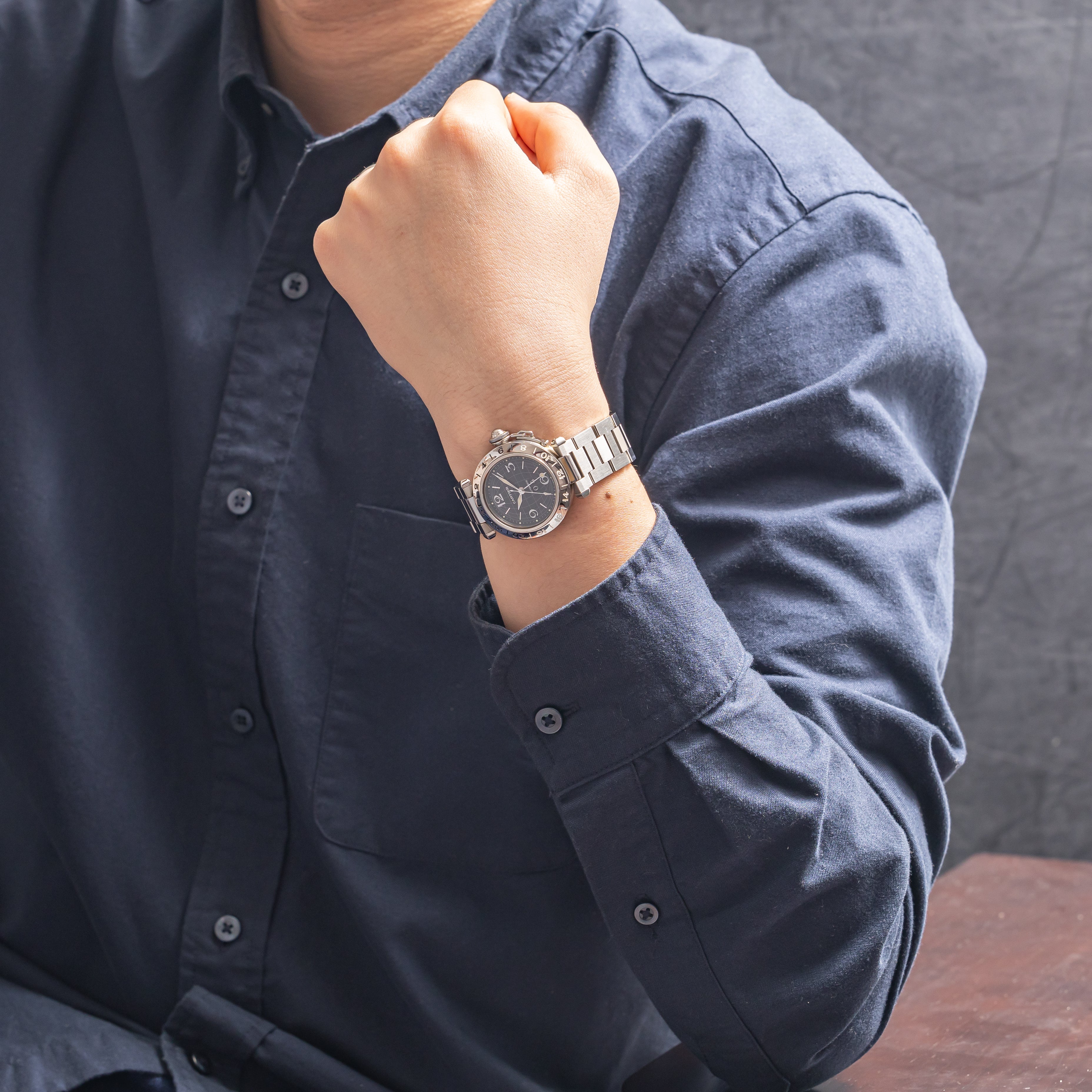 カルティエ パシャC メリディアン 2000年代製 GMTビッグデイト ブラックダイヤル